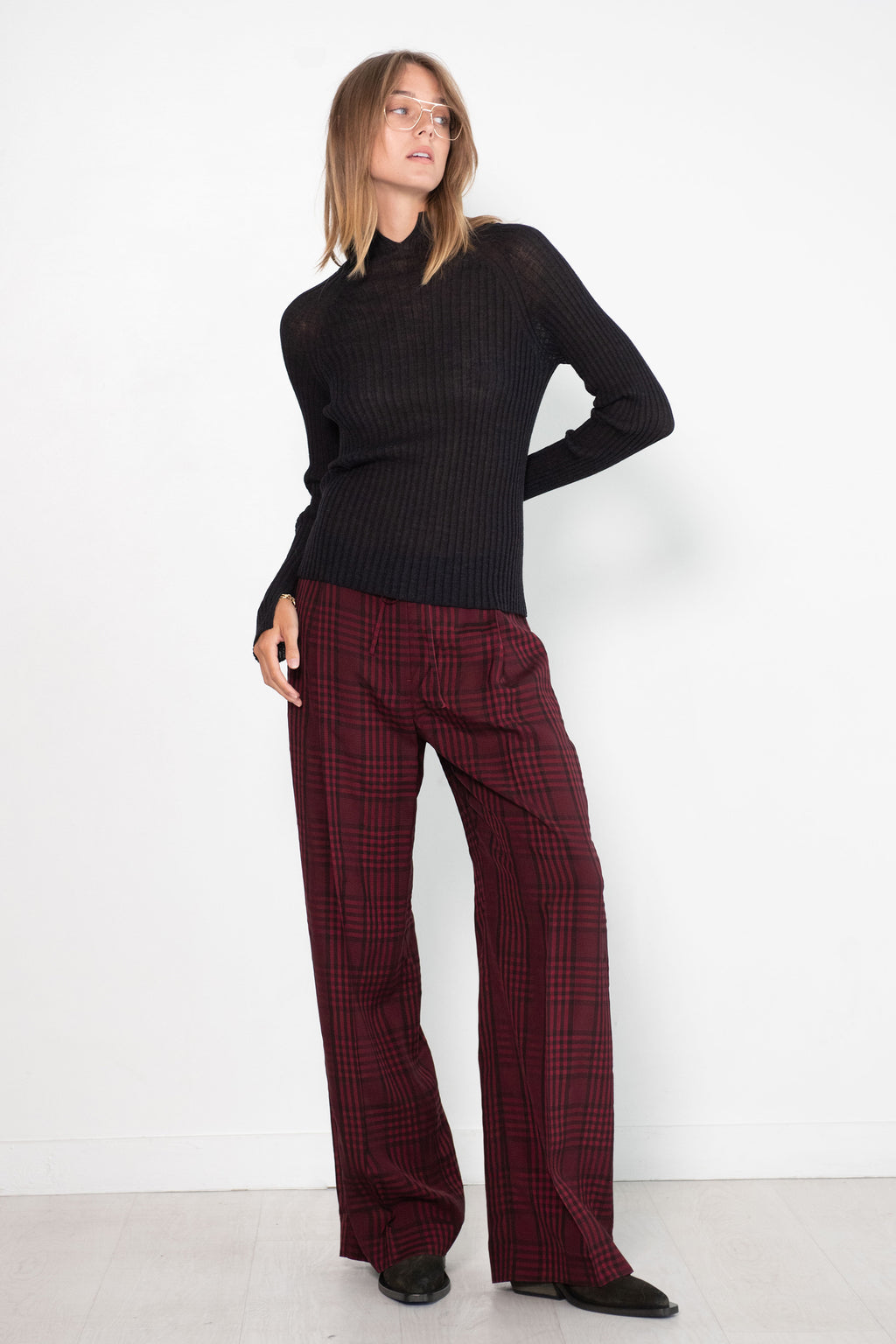 Christian Wijnants Pamir Drawstring Trousers, Bordeaux Check