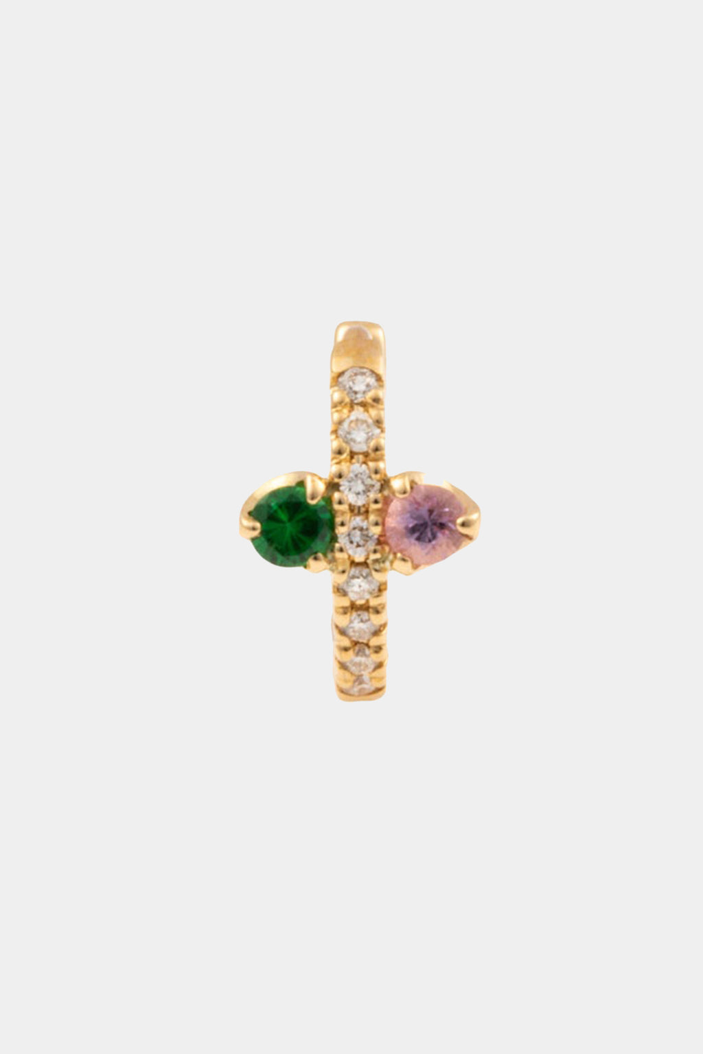 Bird Of Paradise Hoop Diamond Earring, Pink Sapphire & Green