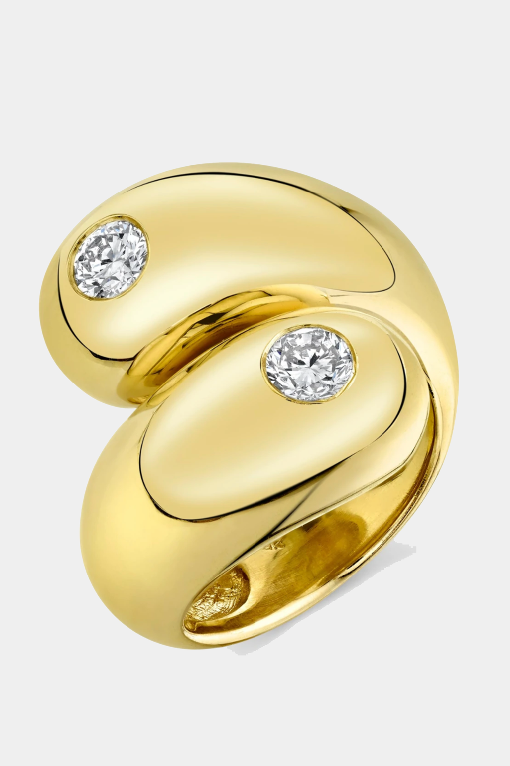 Double Apse Ring with Double Bezel Diamonds, Yellow Gold