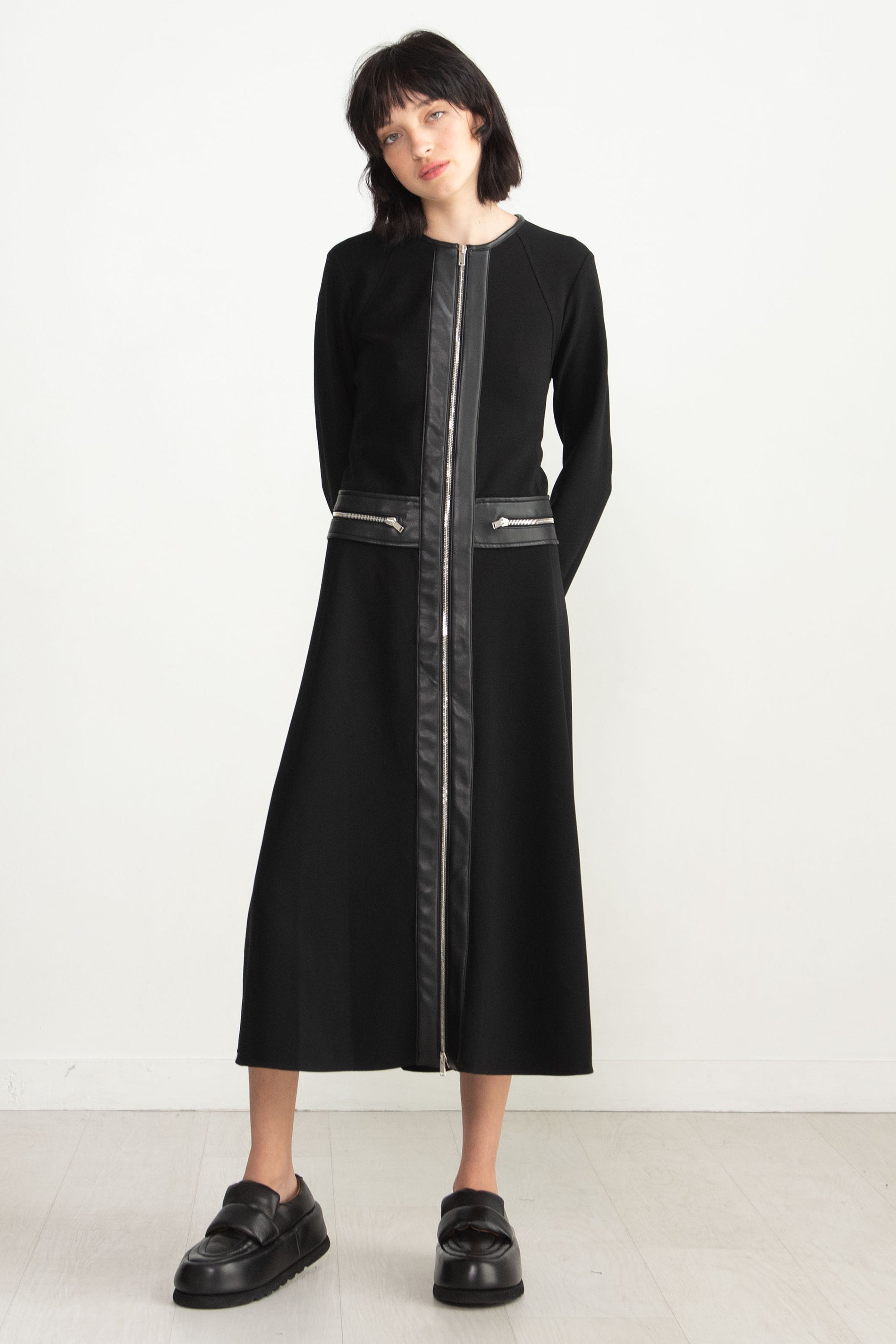 Proenza Schouler Matte Viscose Crepe Zip Dress Black Kick Pleat