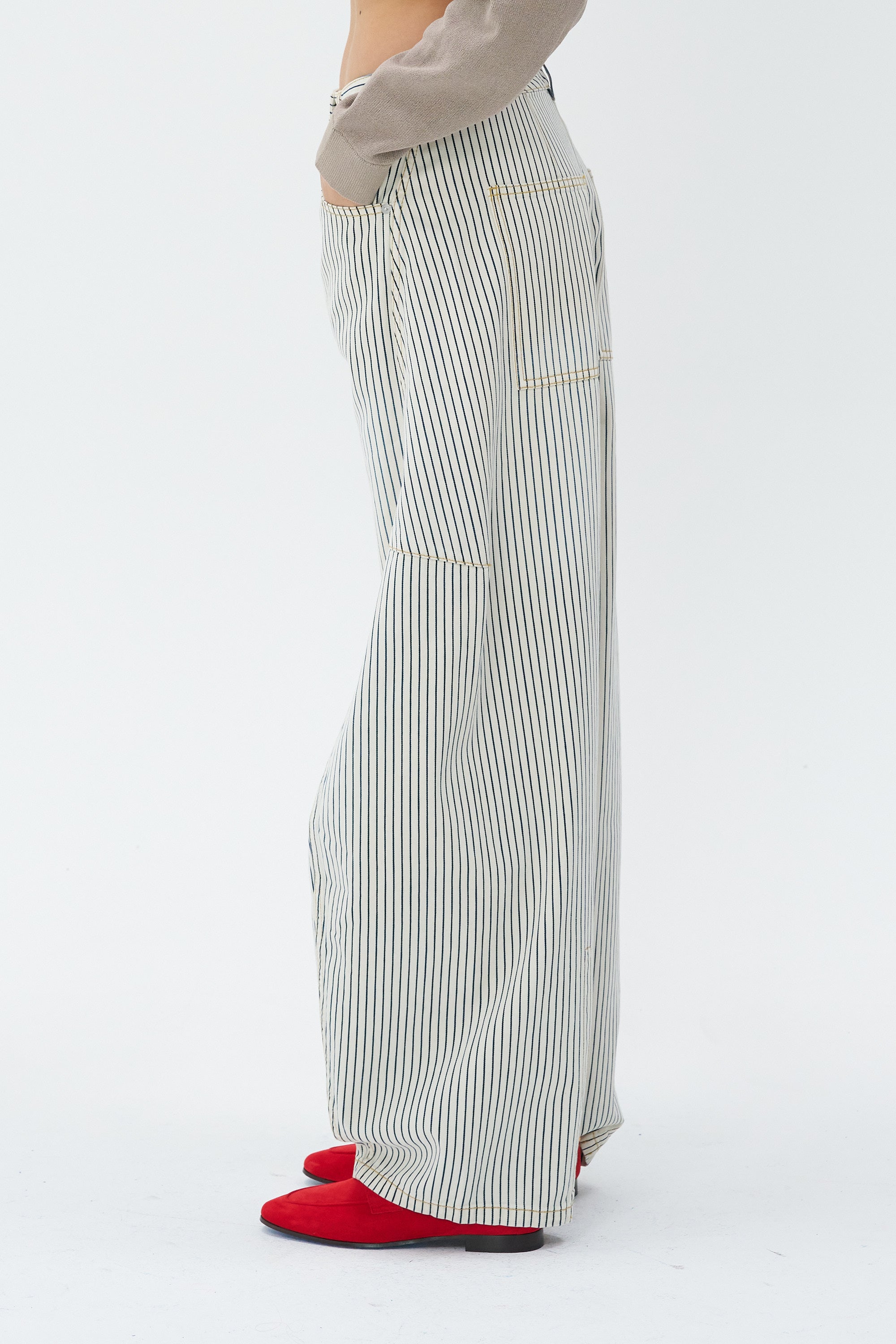 TIBI - Sid Jean Stone Washed Stripe Pant, Navy Multi