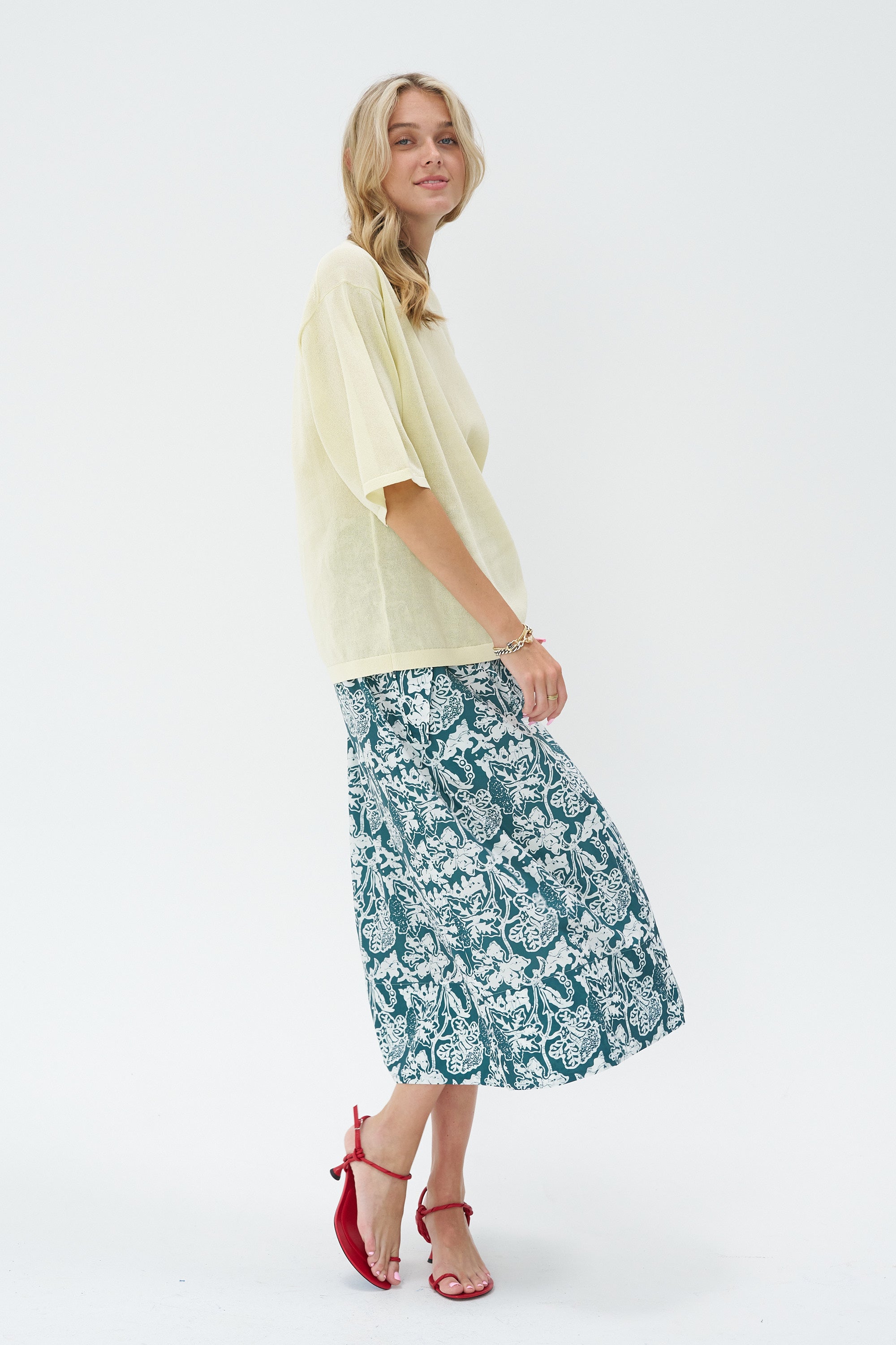 TIBI - Recycled Nylon Batik Full Skirt, Dark Hunter Green