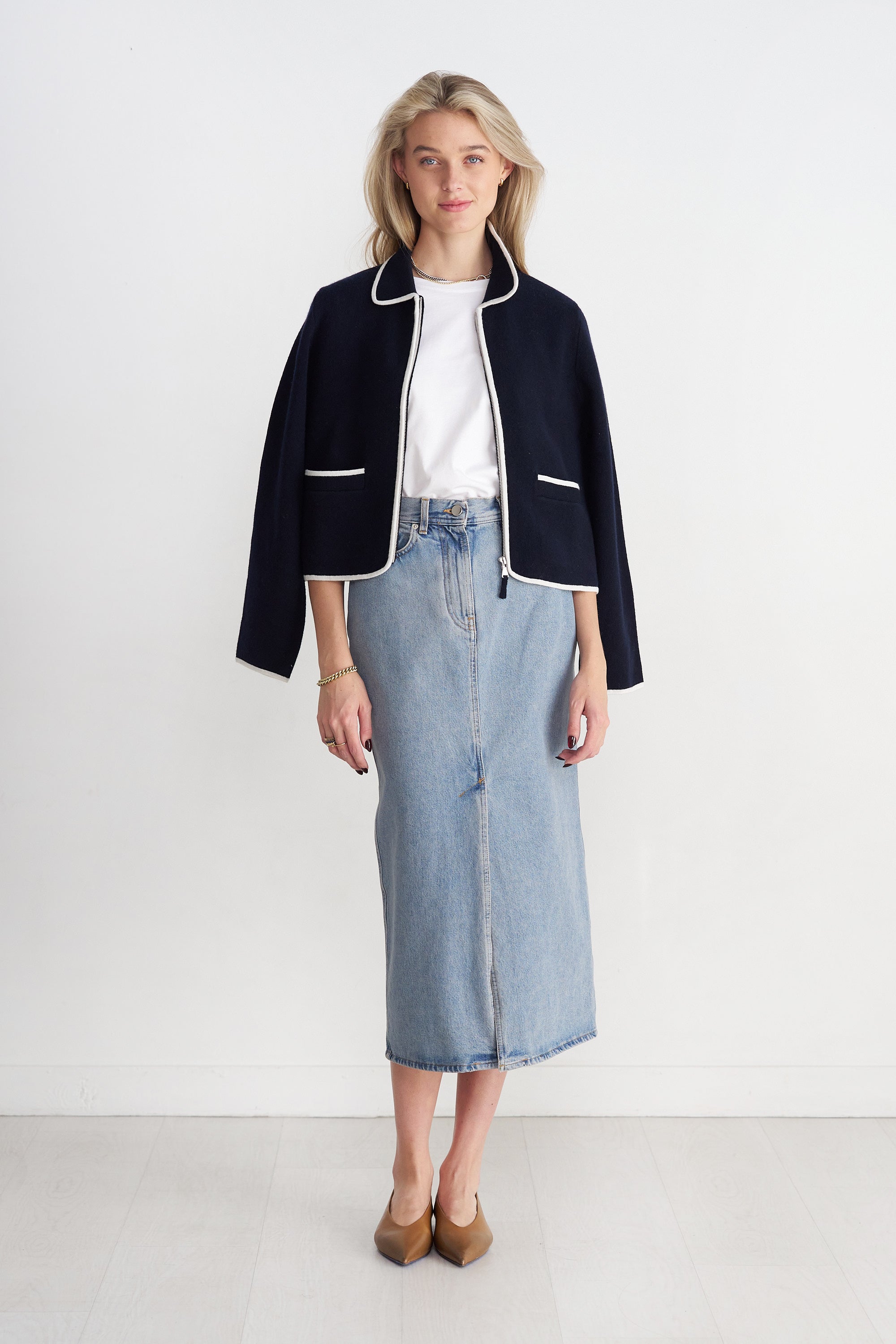 LOULOU STUDIO - Rona Long Denim Skirt, Washed Light Blue