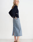 LOULOU STUDIO - Rona Long Denim Skirt, Washed Light Blue