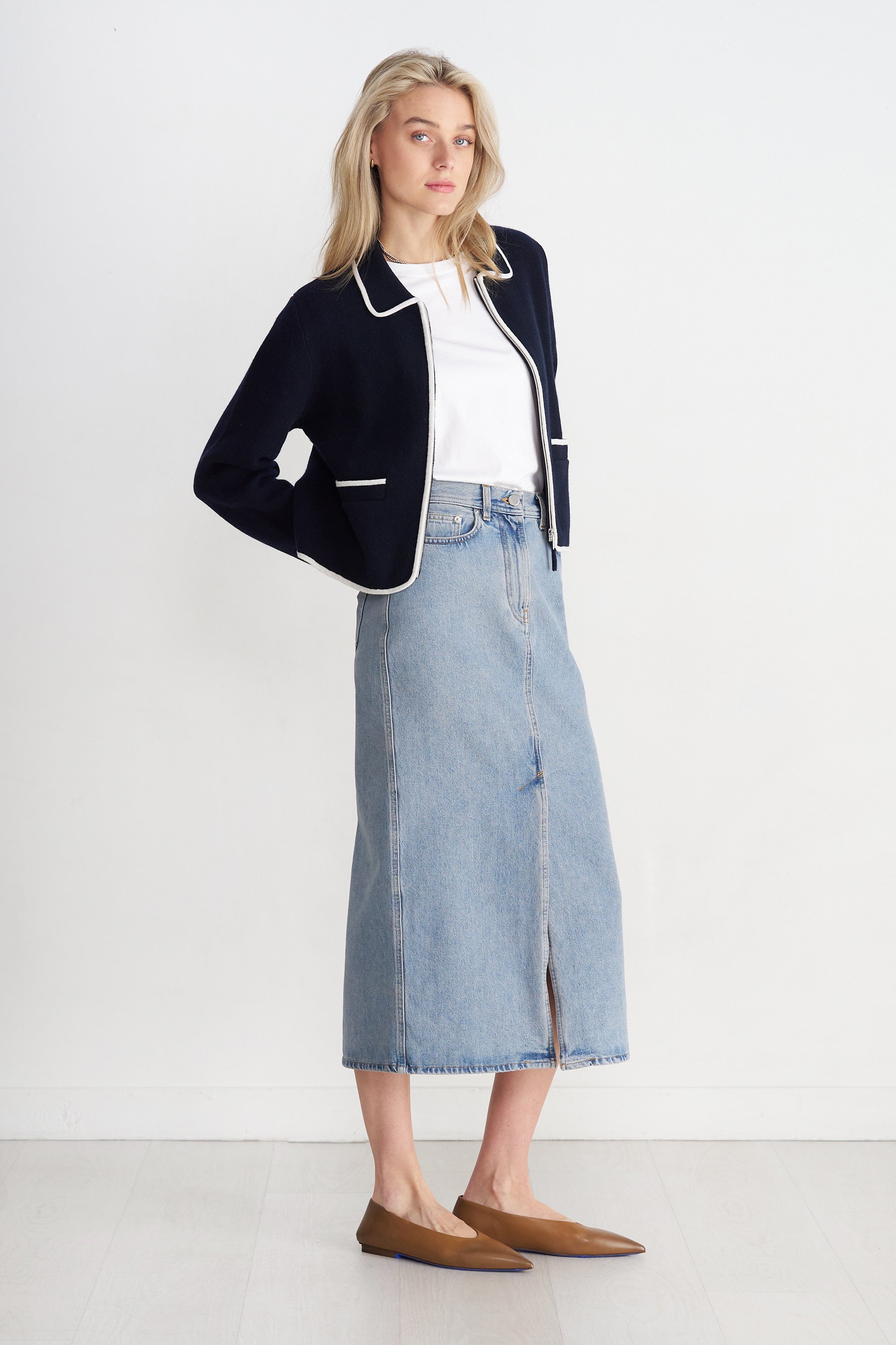 LOULOU STUDIO - Rona Long Denim Skirt, Washed Light Blue