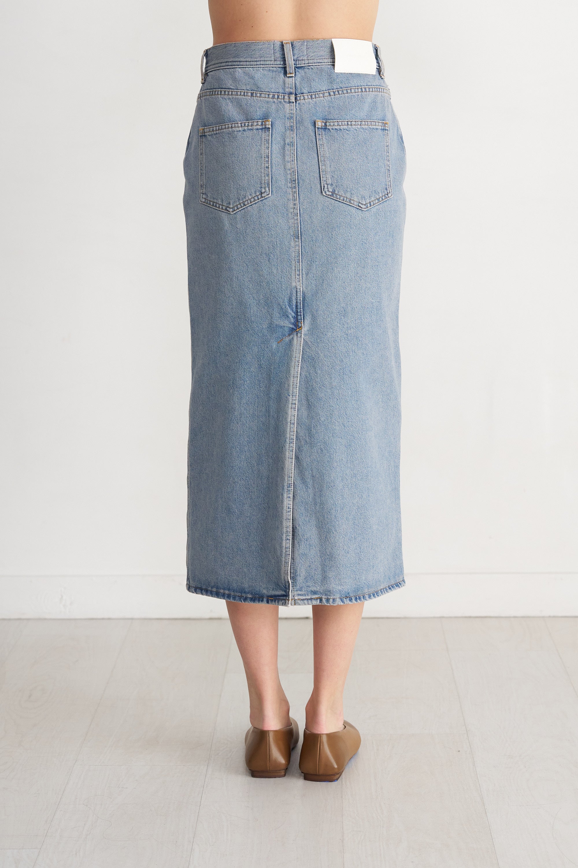 LOULOU STUDIO - Rona Long Denim Skirt, Washed Light Blue