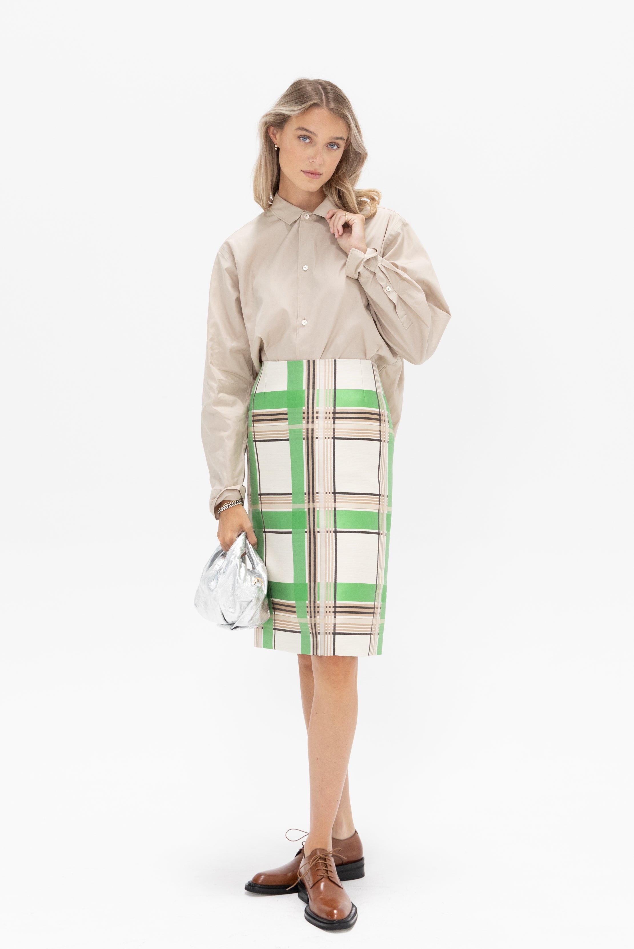 Dries Van Noten Pencil Skirt Green Kick Pleat