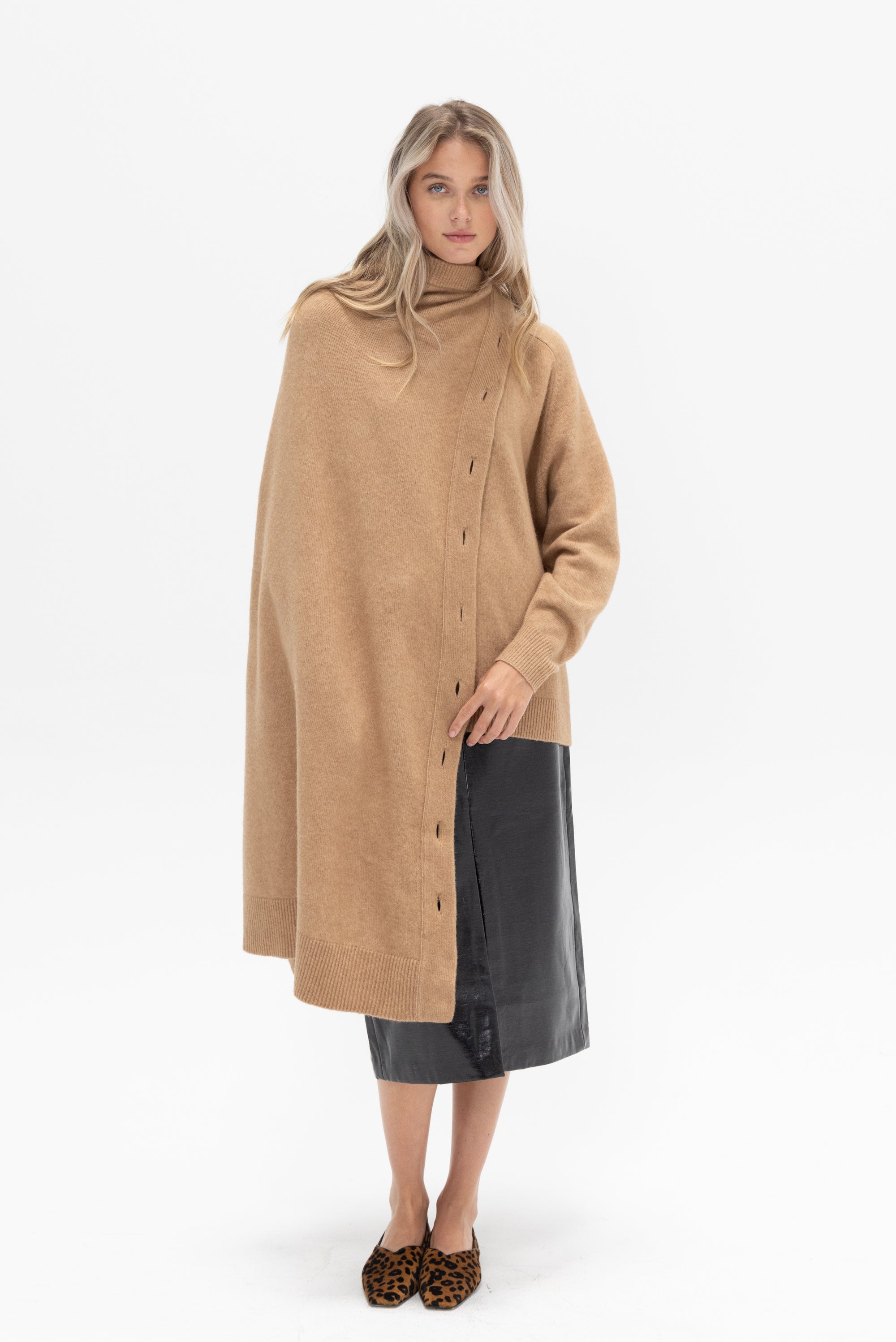 TIBI - Camel Hair Knit Cape, Camel