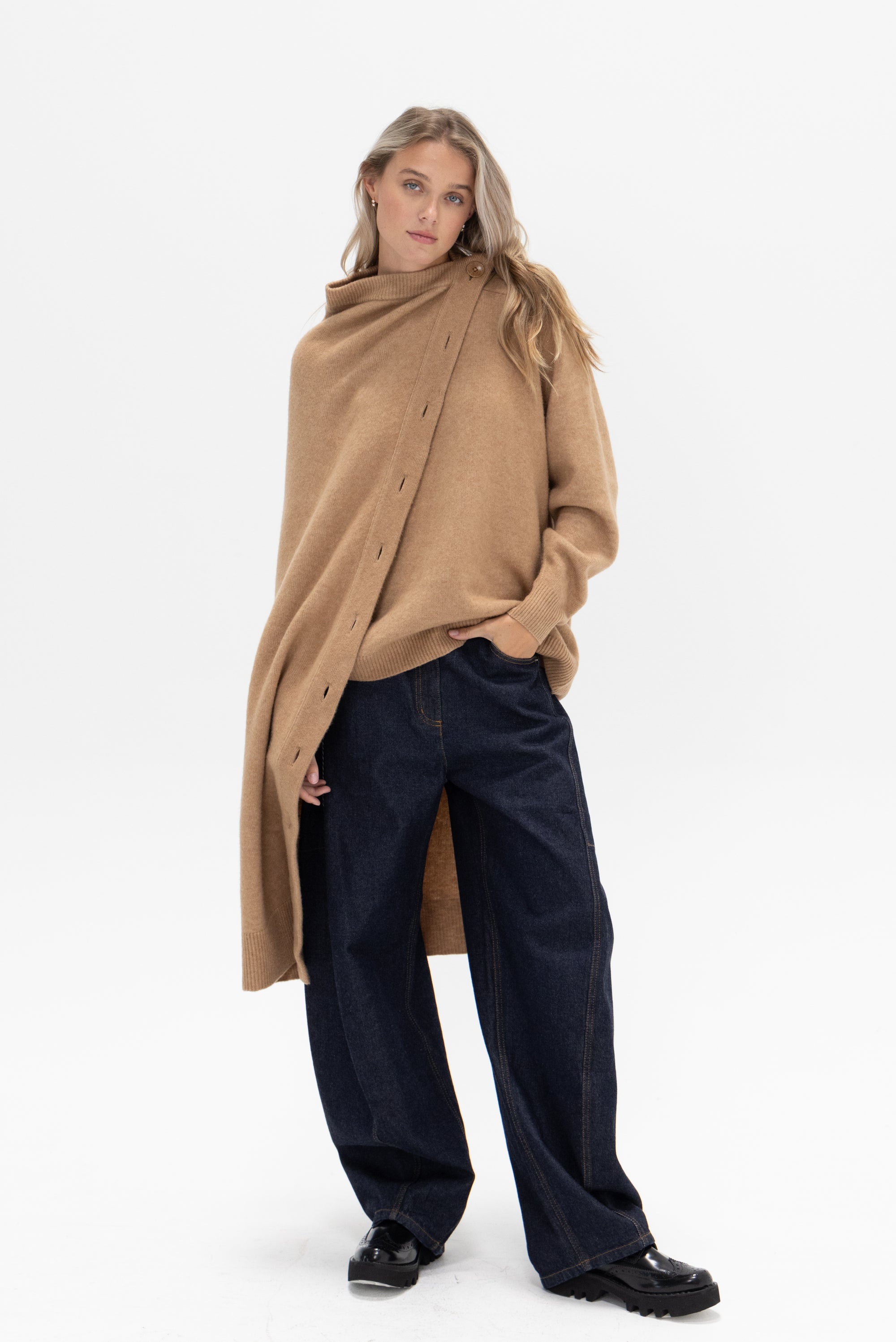 TIBI - Camel Hair Knit Cape, Camel