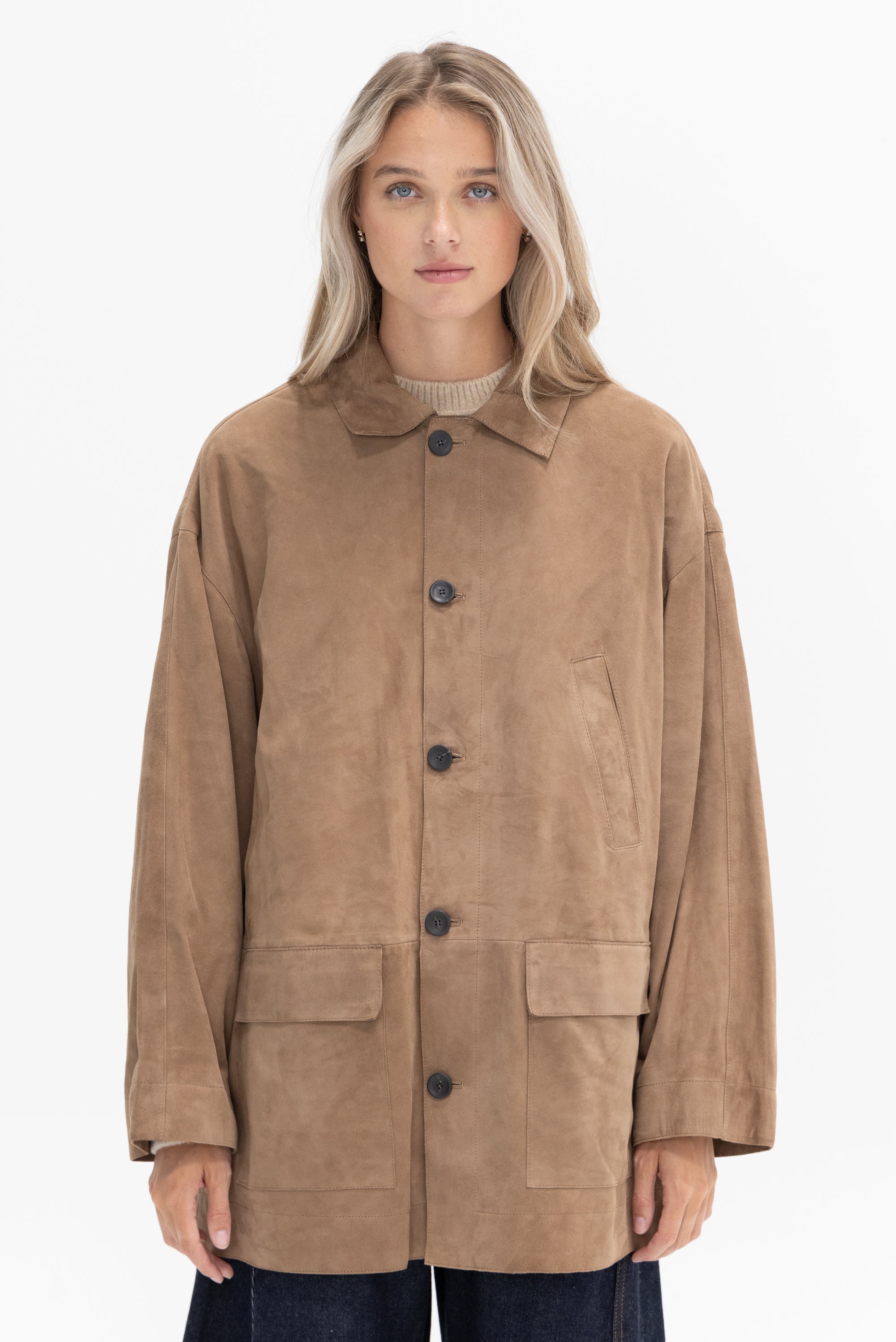 TIBI - Suede Car Coat, Tan