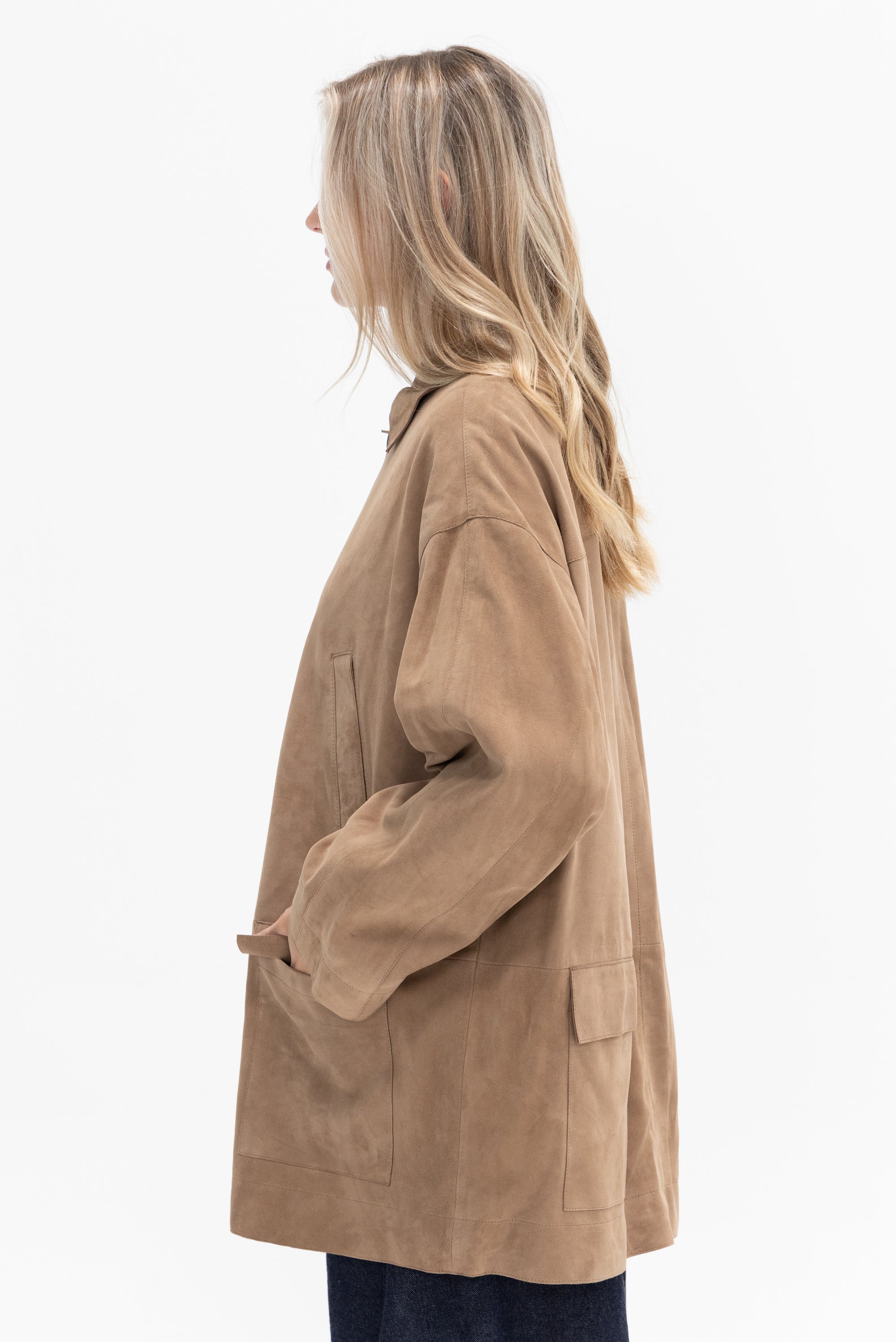 TIBI - Suede Car Coat, Tan