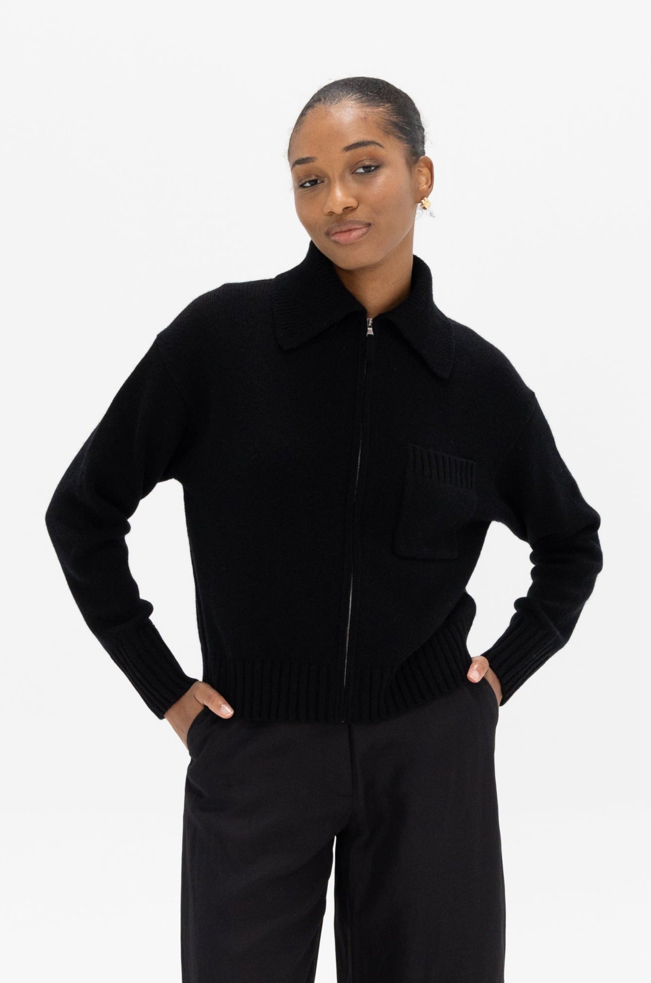 ALLUDE - Zip Cardigan, Noir