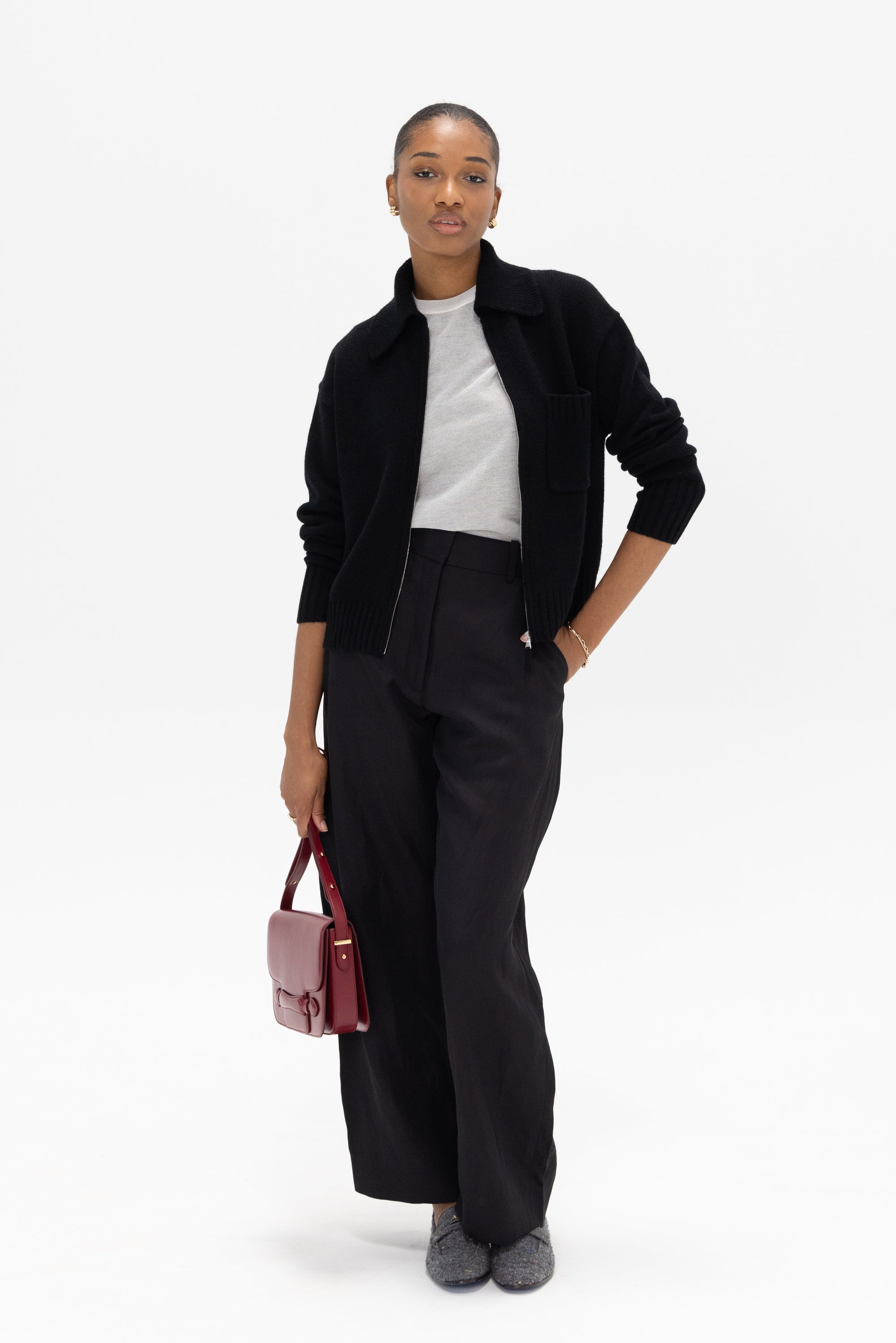 ALLUDE - Zip Cardigan, Noir