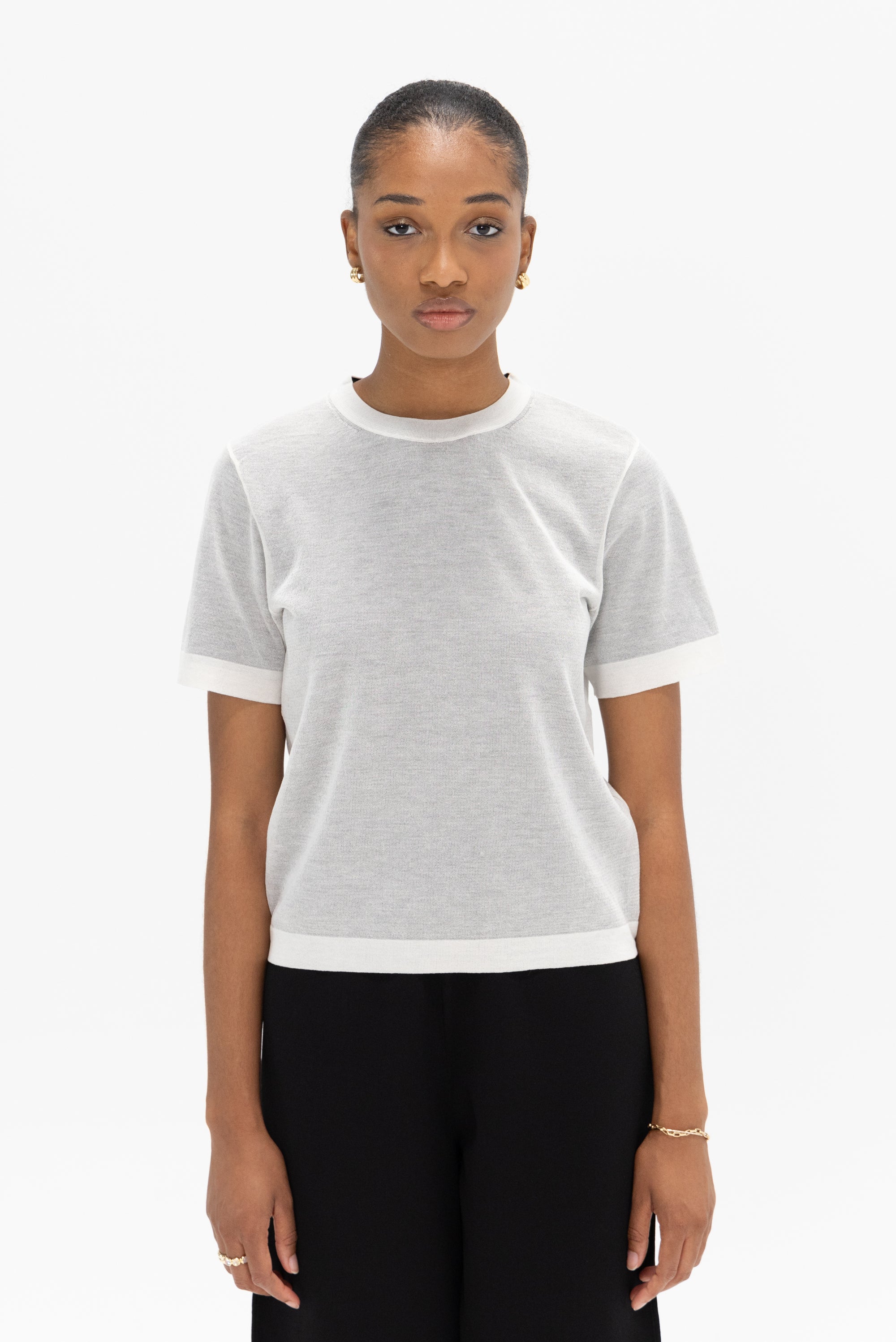 PROENZA SCHOULER WHITE LABEL - Powell Sheer Knit Top, Off-White and Black