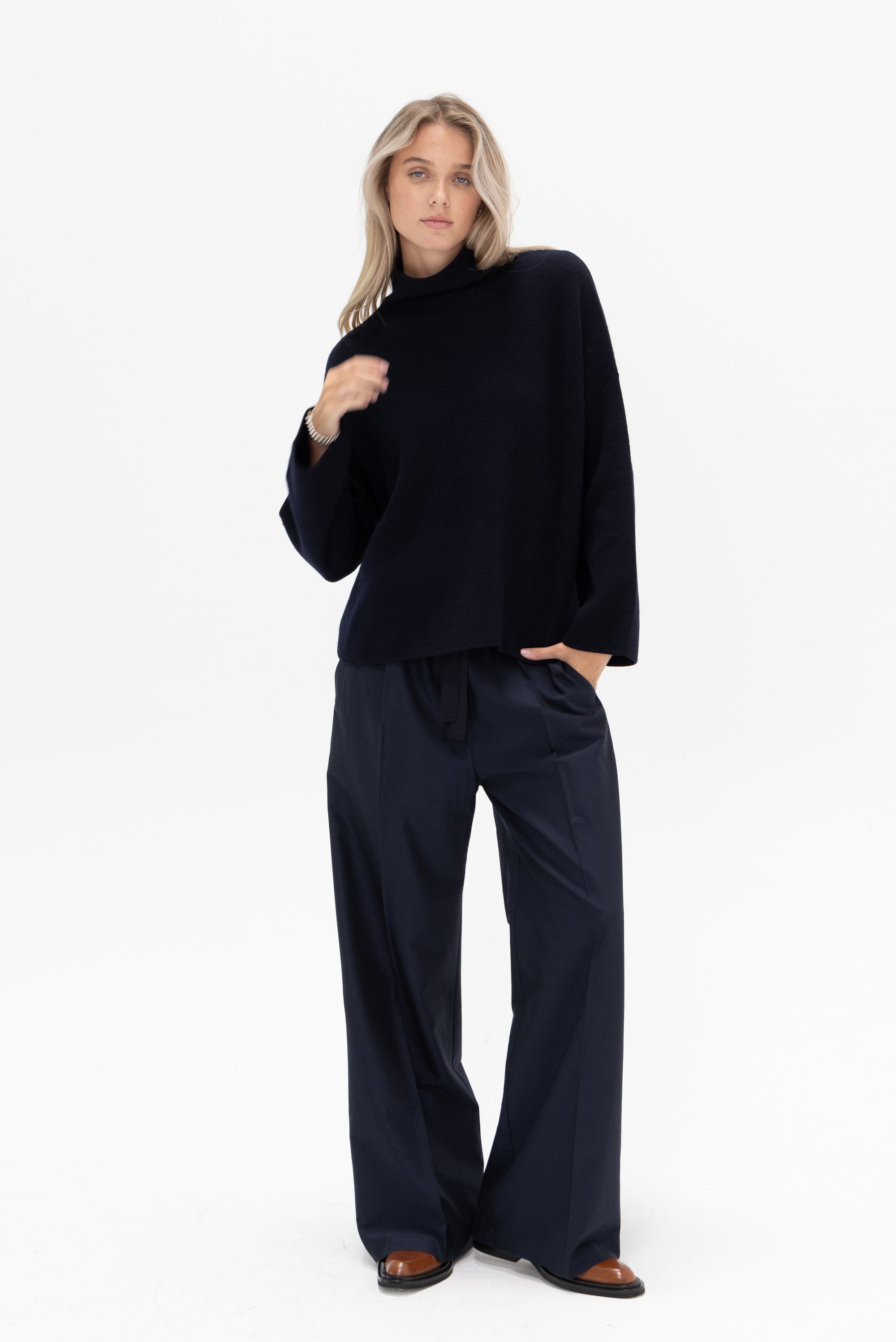 ALLUDE - Mock Neck Sweater, Deep Night