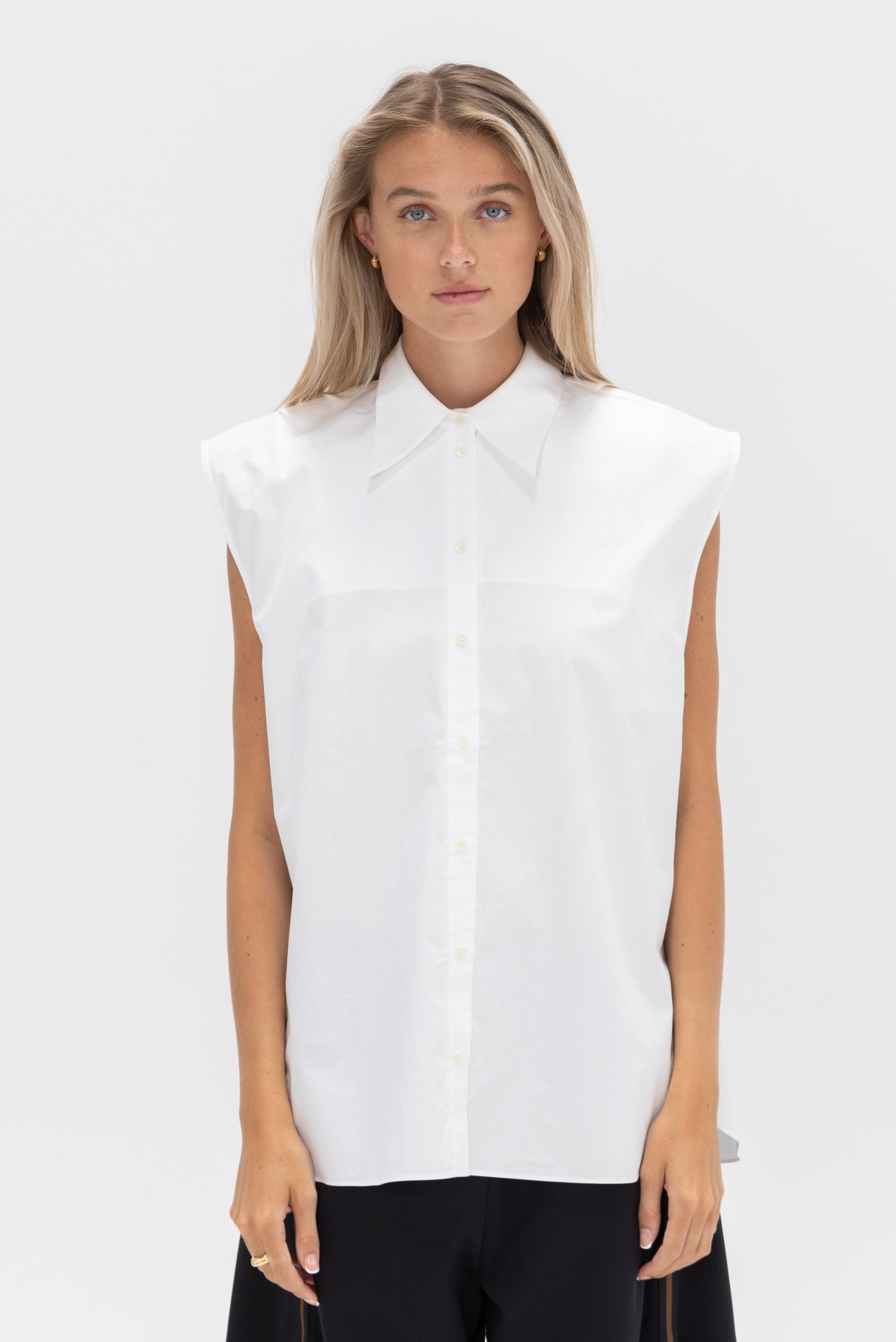 TIBI - Eco Poplin Sleeveless Shirt, White