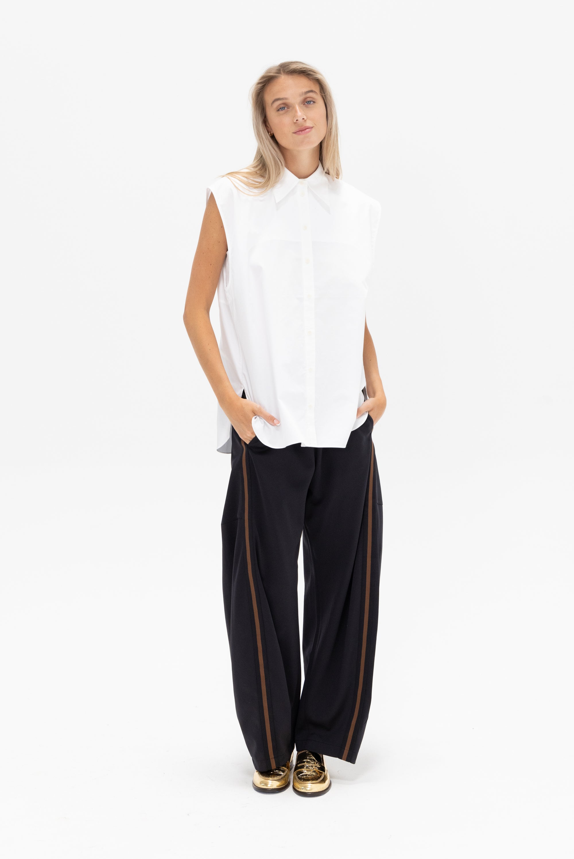 TIBI - Eco Poplin Sleeveless Shirt, White