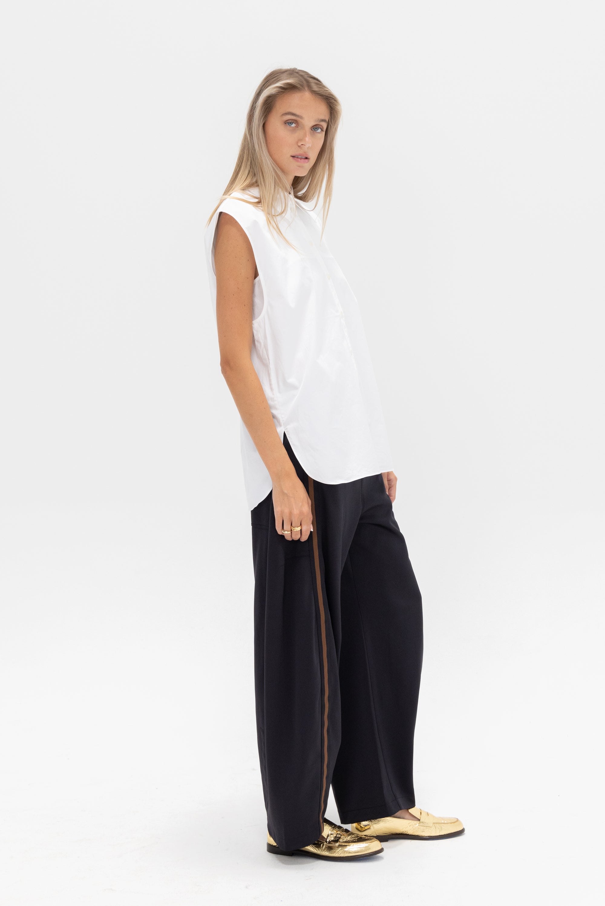 TIBI - Eco Poplin Sleeveless Shirt, White