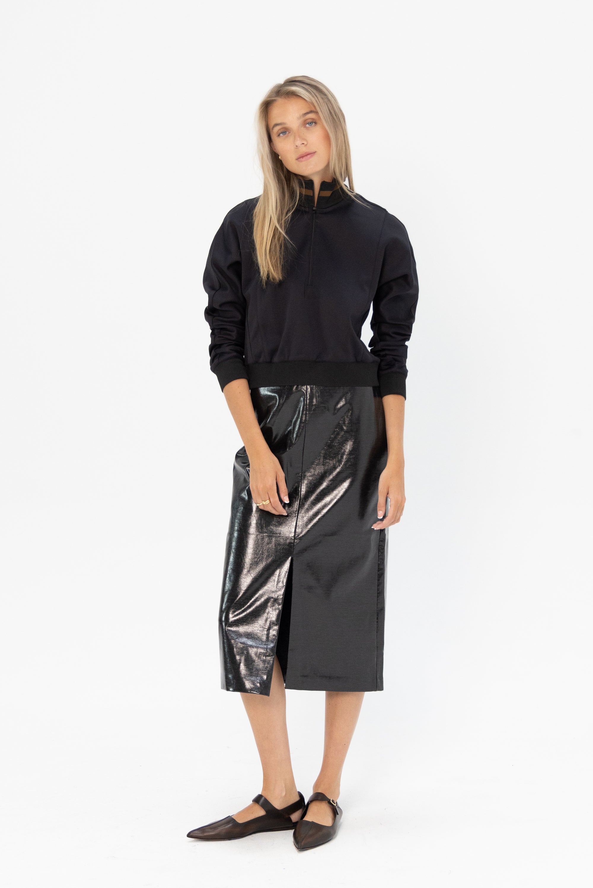 TIBI - Glossed Jersey Pencil Skirt, Black