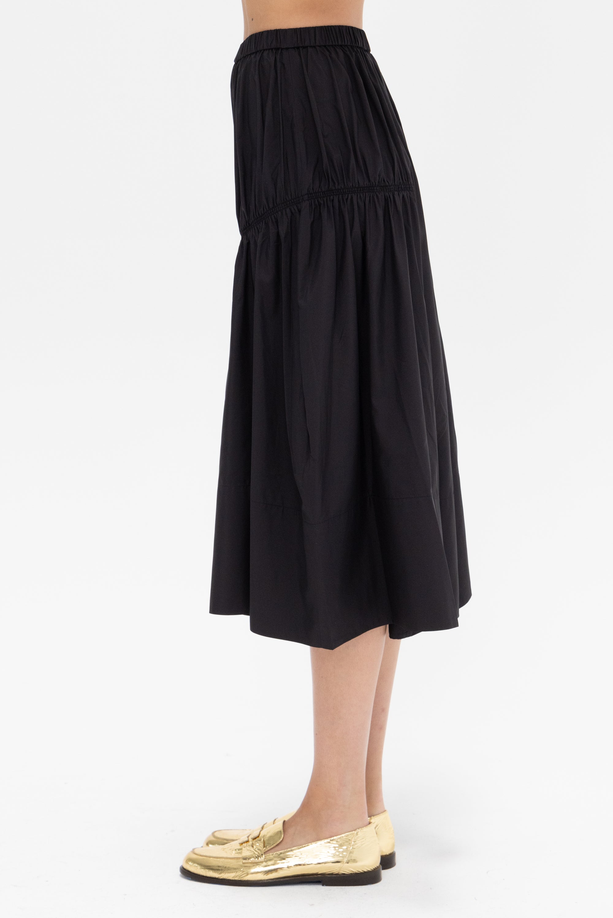 TIBI - Shirred Nylon Paneled Skirt, Black