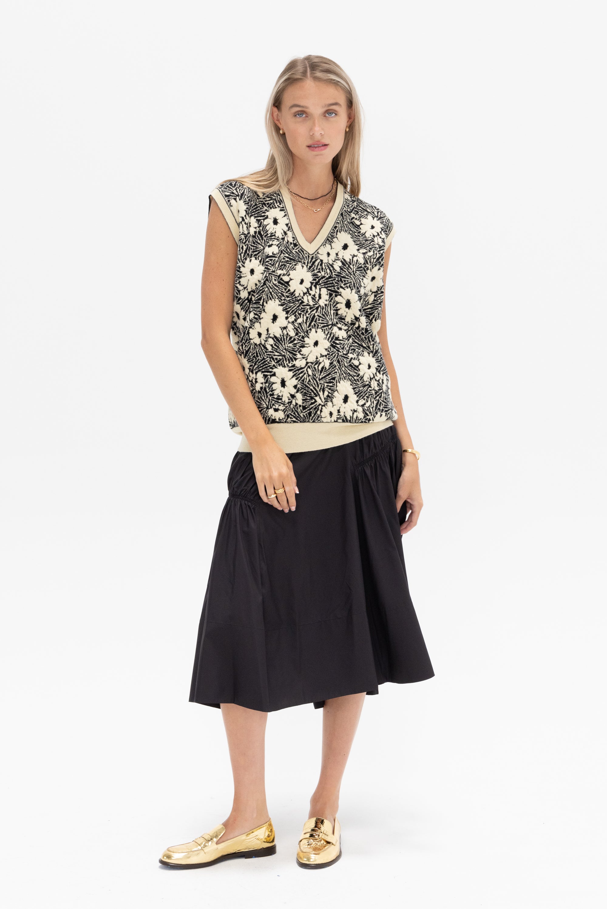 TIBI - Shirred Nylon Paneled Skirt, Black