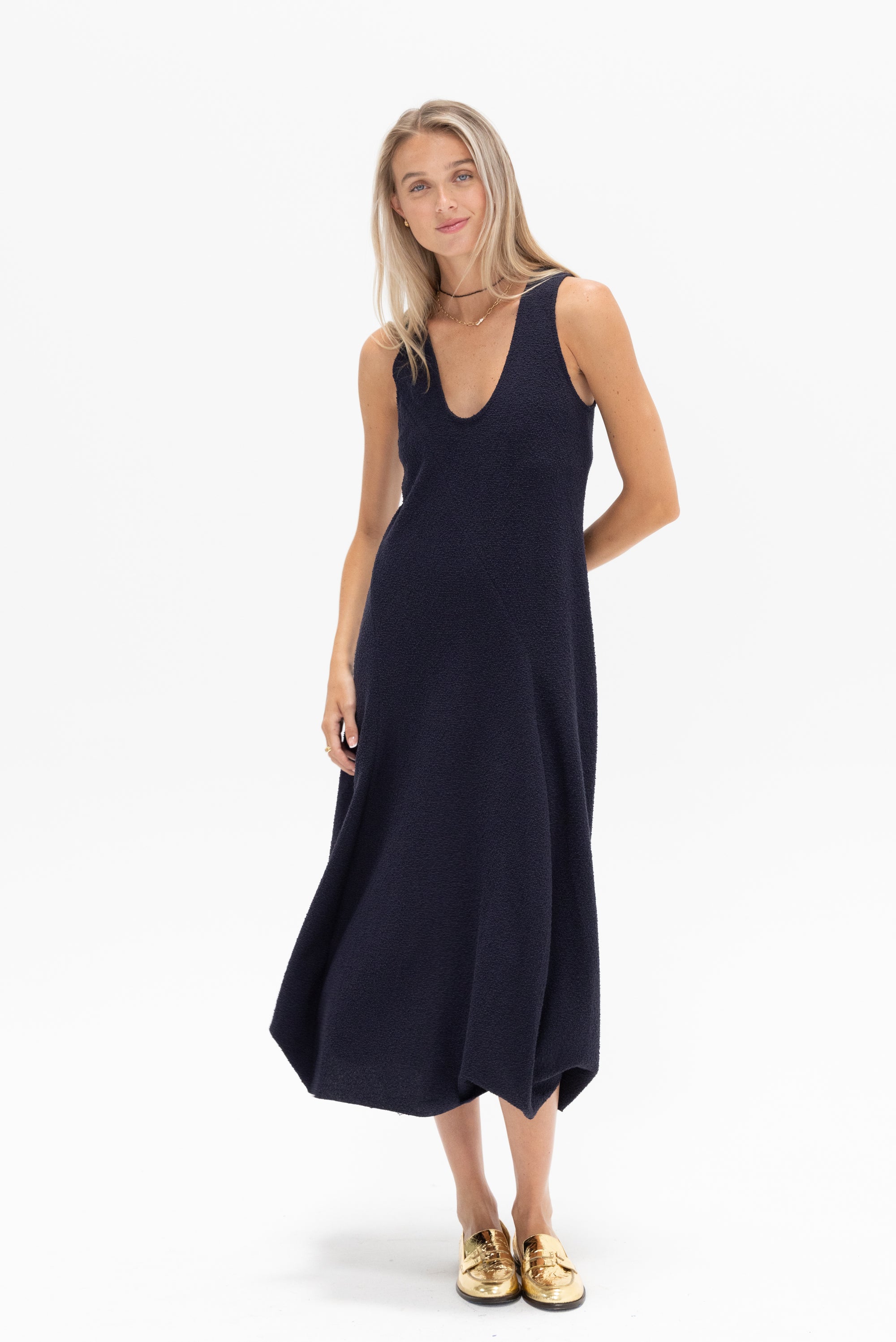 TIBI - Bouncle Knit Tank Tucked Dress, Midnight