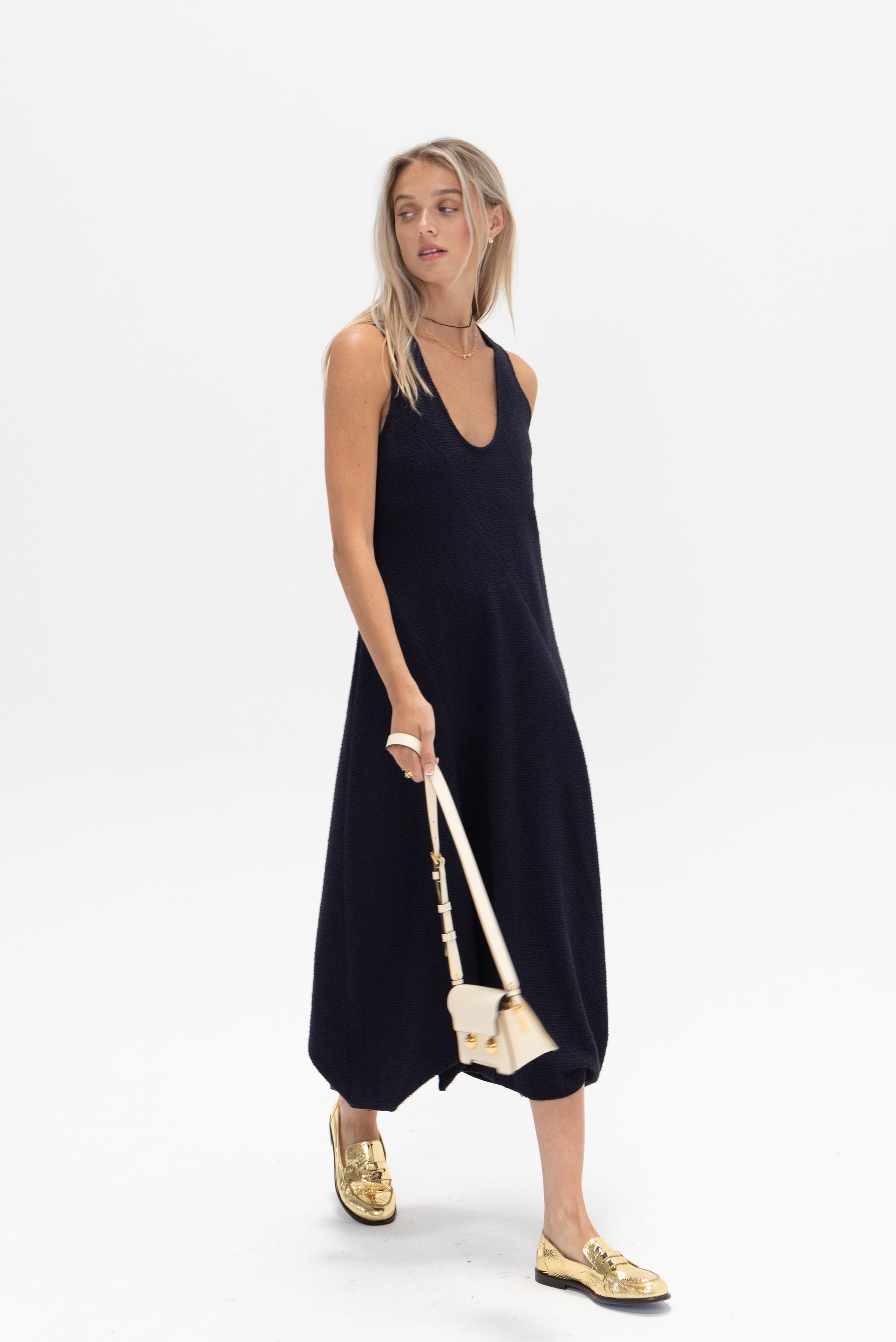 TIBI - Bouncle Knit Tank Tucked Dress, Midnight