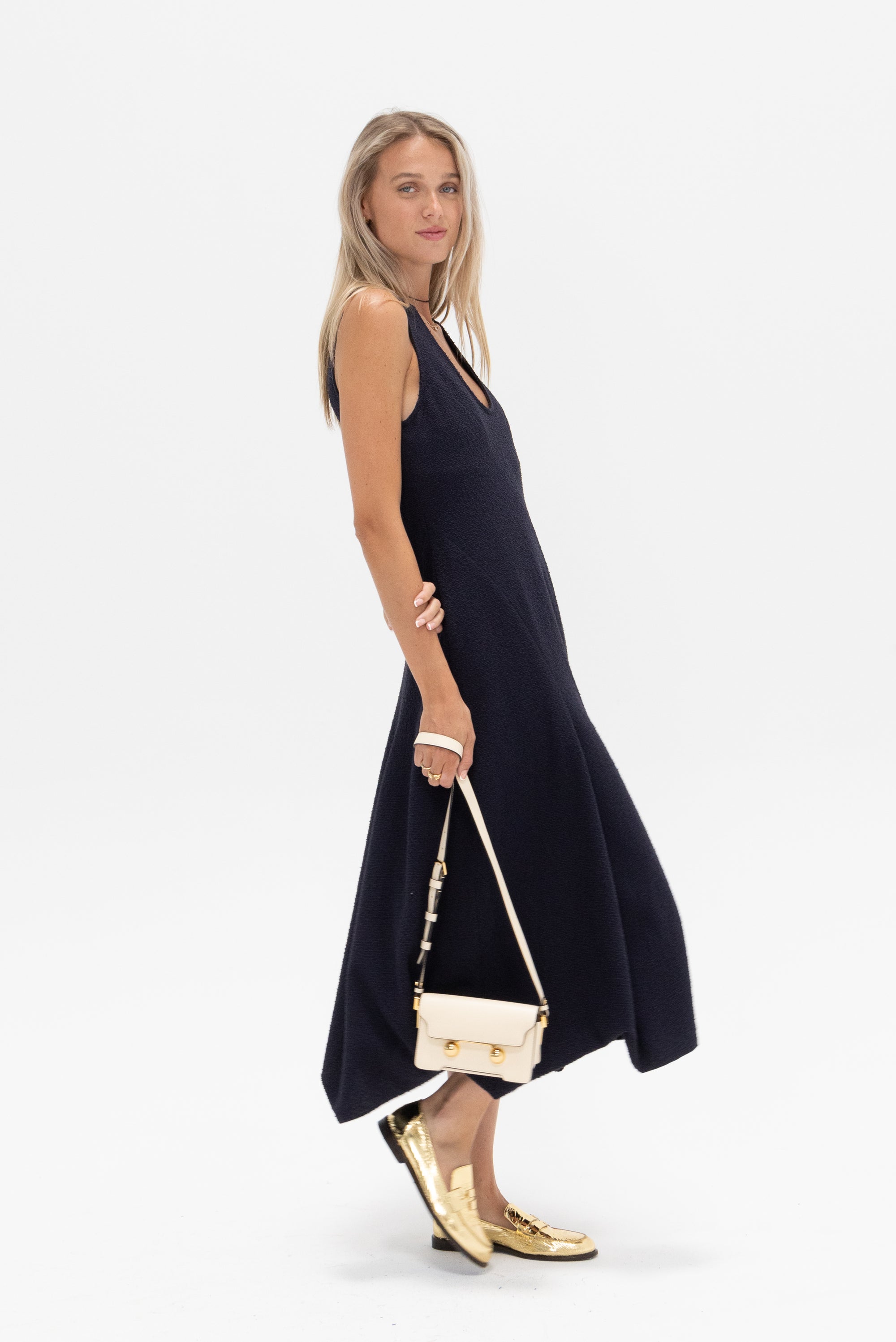 TIBI - Bouncle Knit Tank Tucked Dress, Midnight