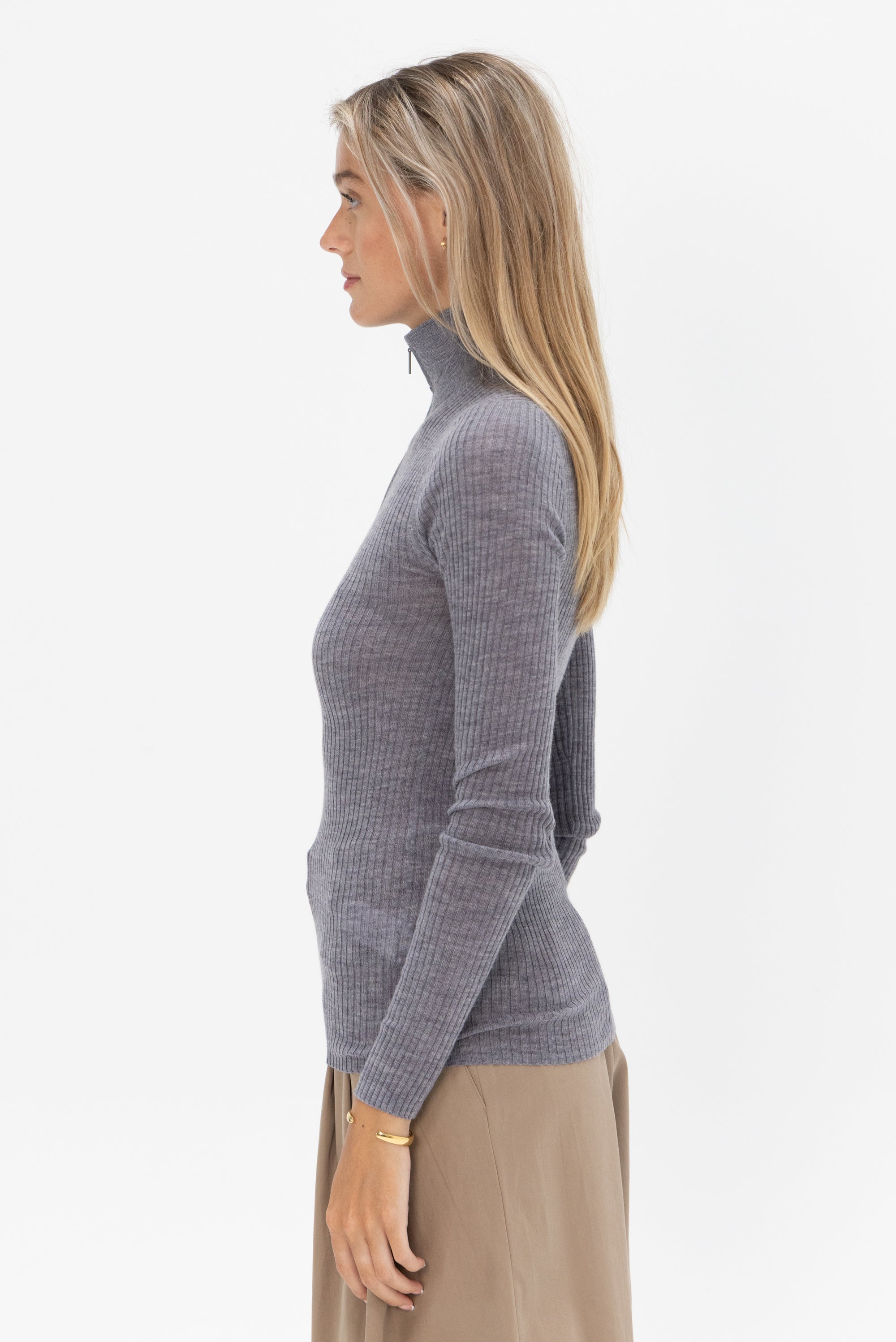 TIBI - Zip-Up Turtleneck Sweater, Grey