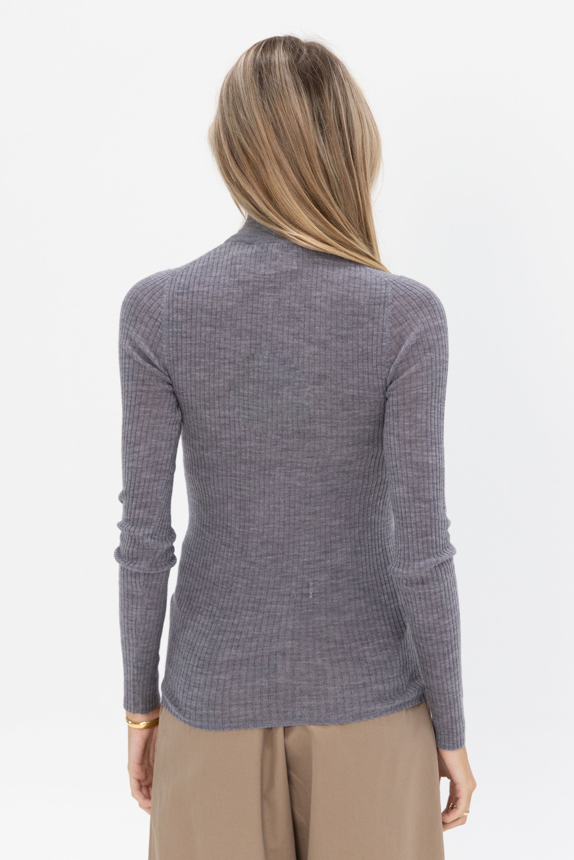 TIBI - Zip-Up Turtleneck Sweater, Grey