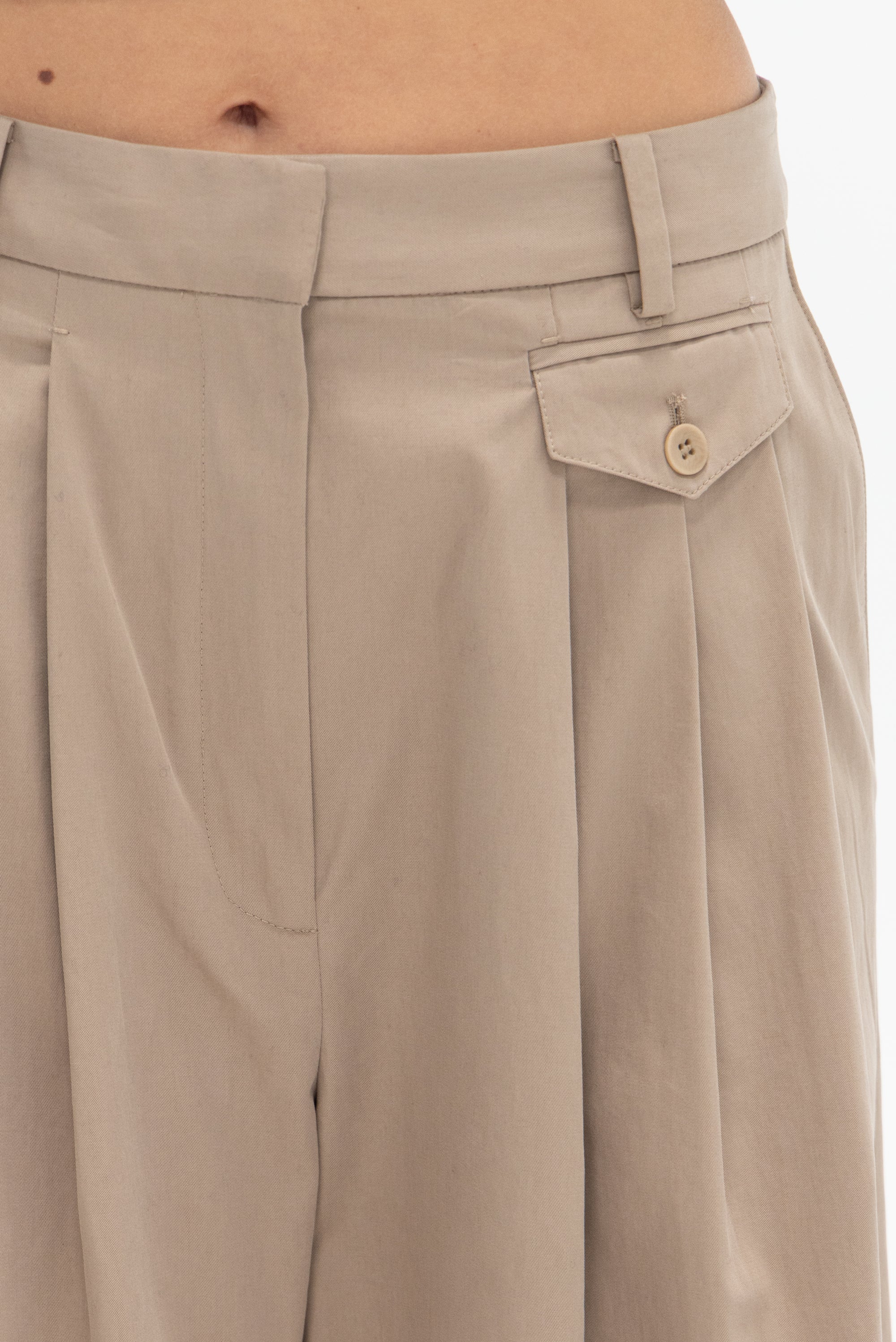 TIBI - Big Twill Triple Pleat Cropped Pant, Vintage Khaki