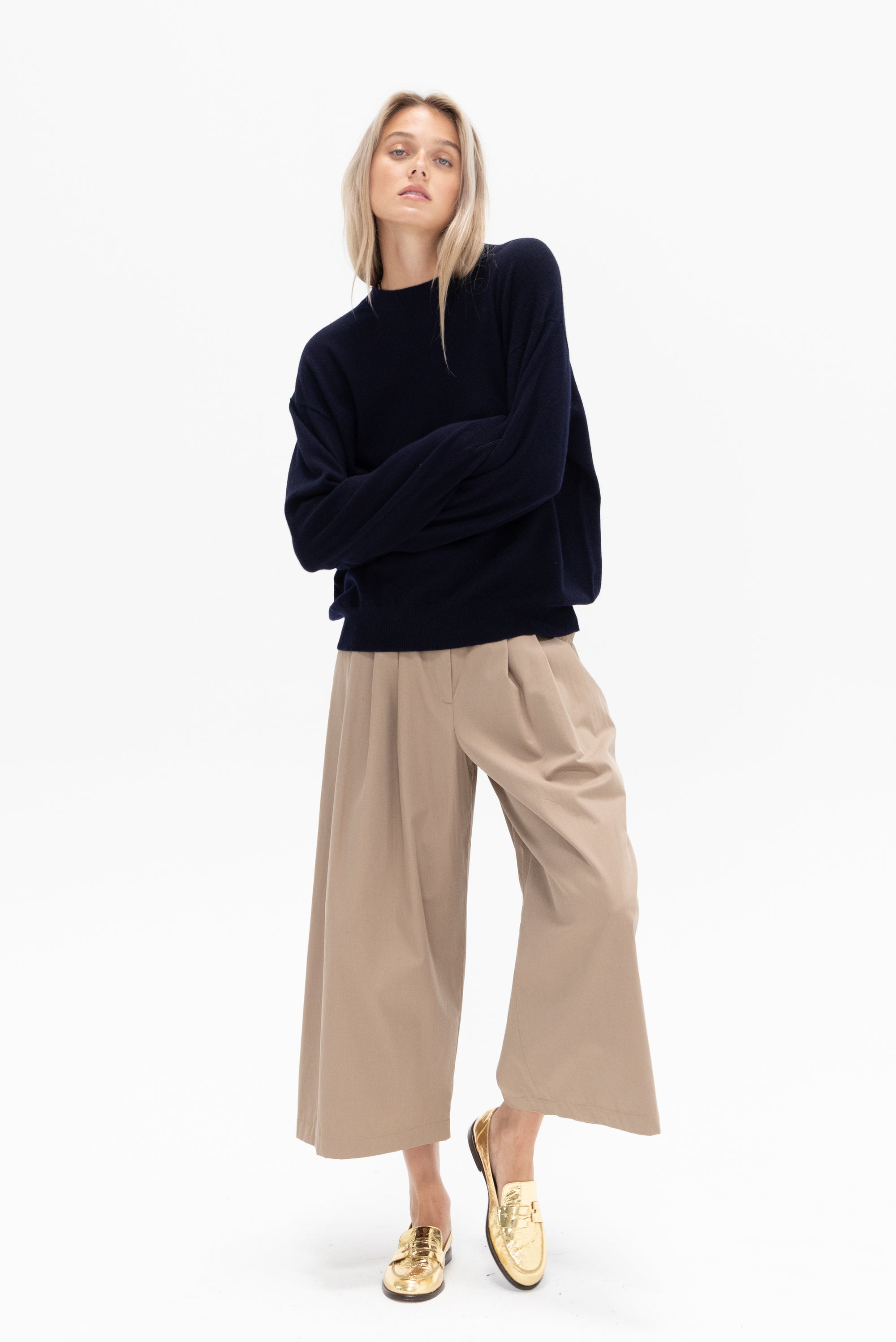 TIBI - Big Twill Triple Pleat Cropped Pant, Vintage Khaki