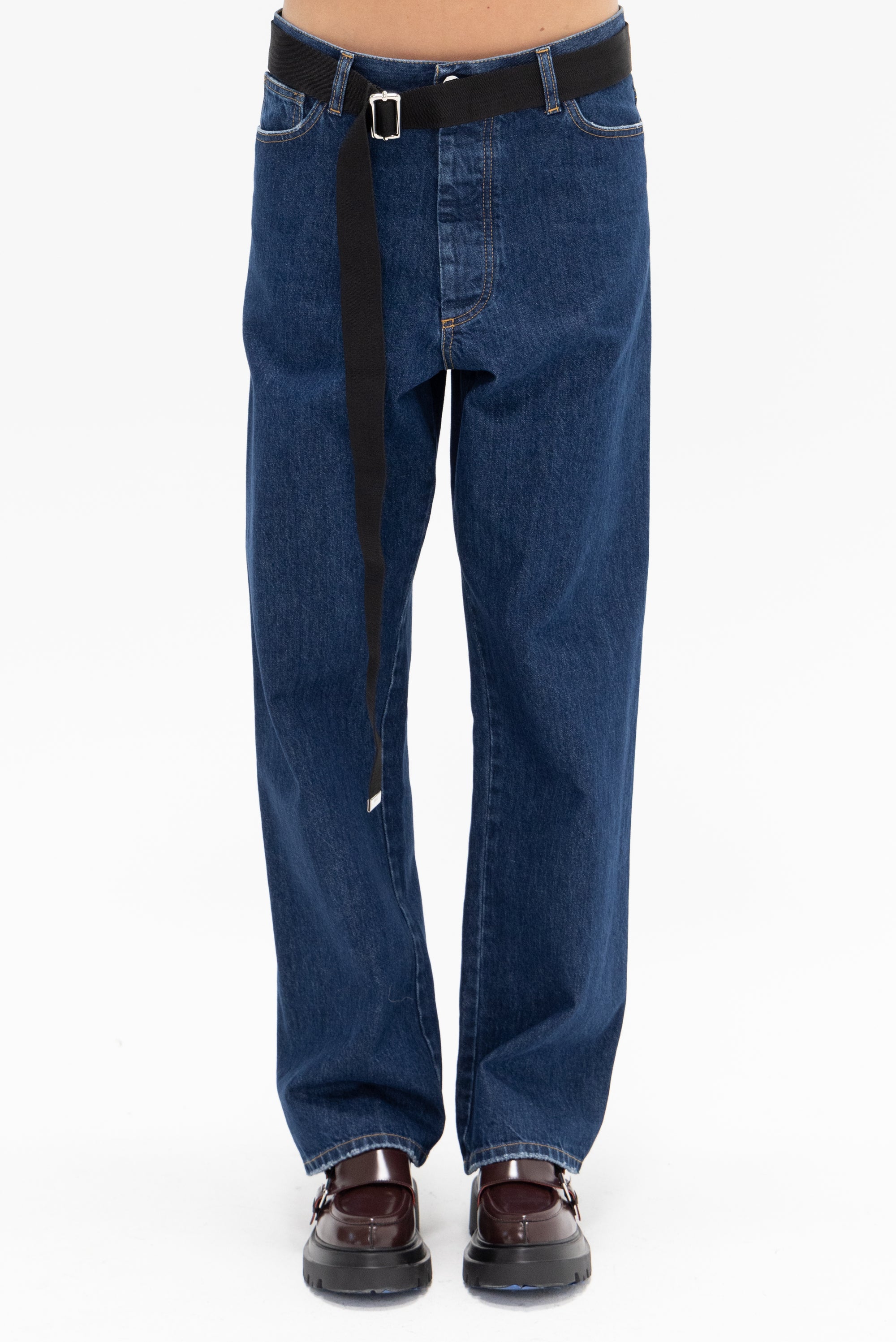 PLAN C - Wide Leg Black Belted Jeans, Denim