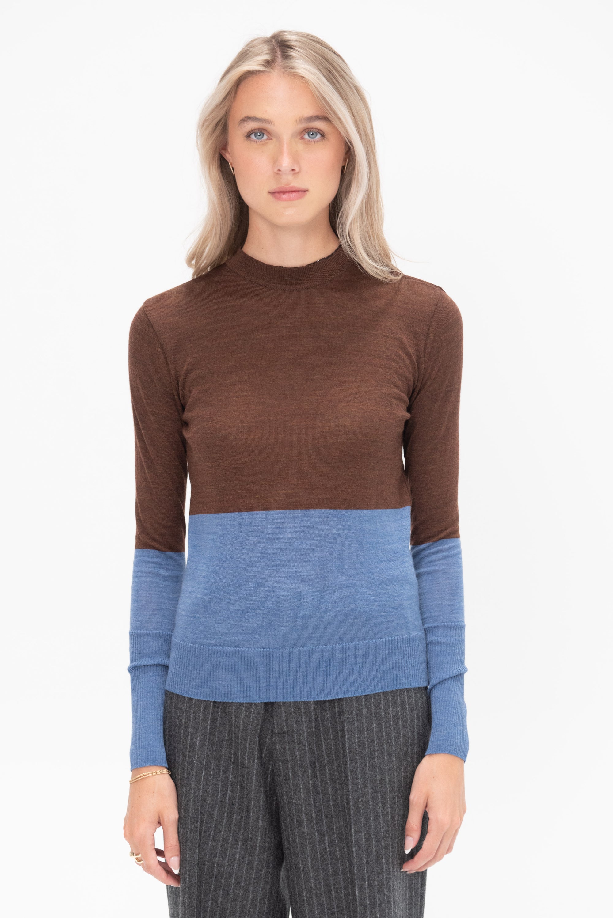 AKIRANAKA - Berta Colorblock Knit Sweater, Brown & Blue