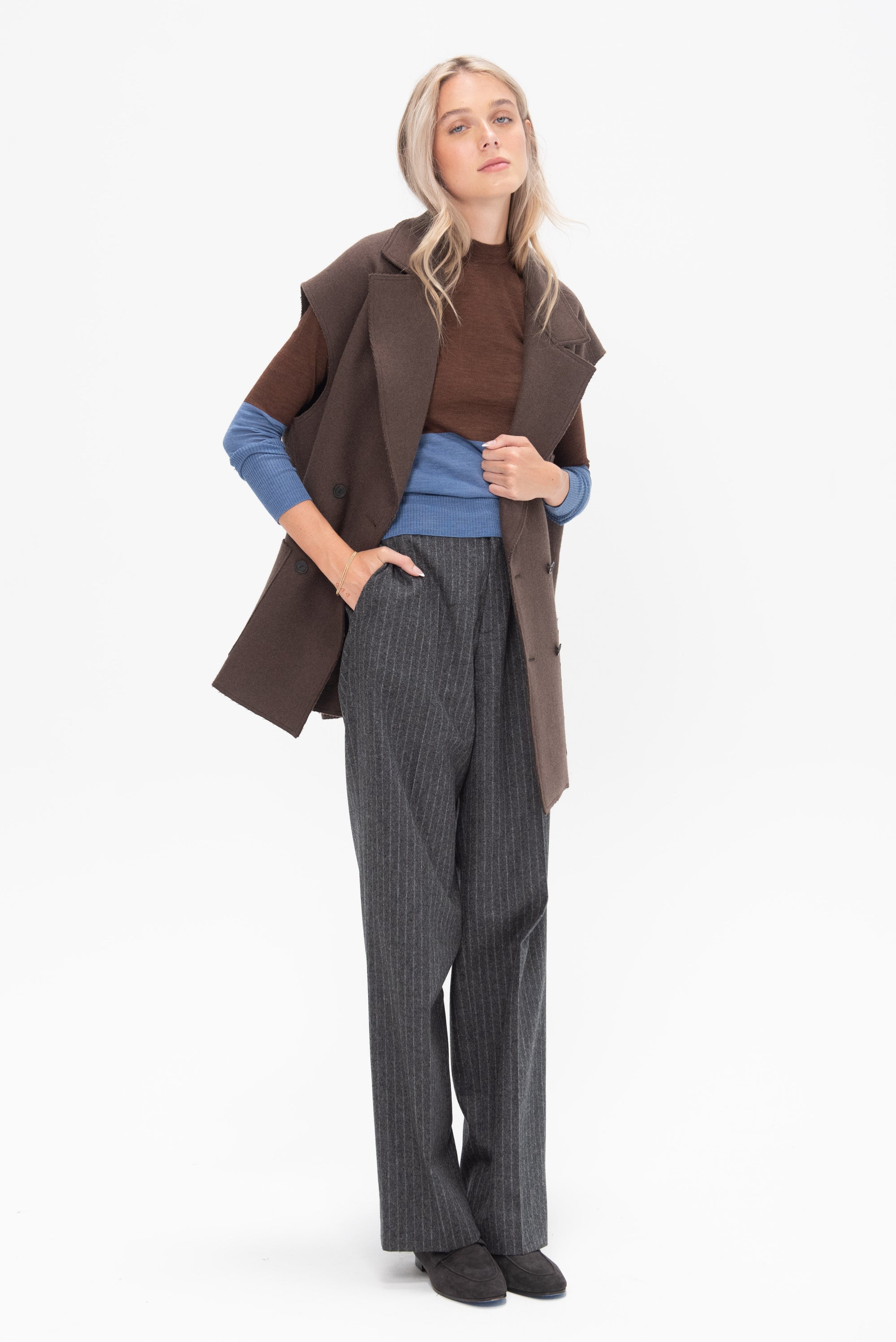 AKIRANAKA - Berta Colorblock Knit Sweater, Brown &amp; Blue