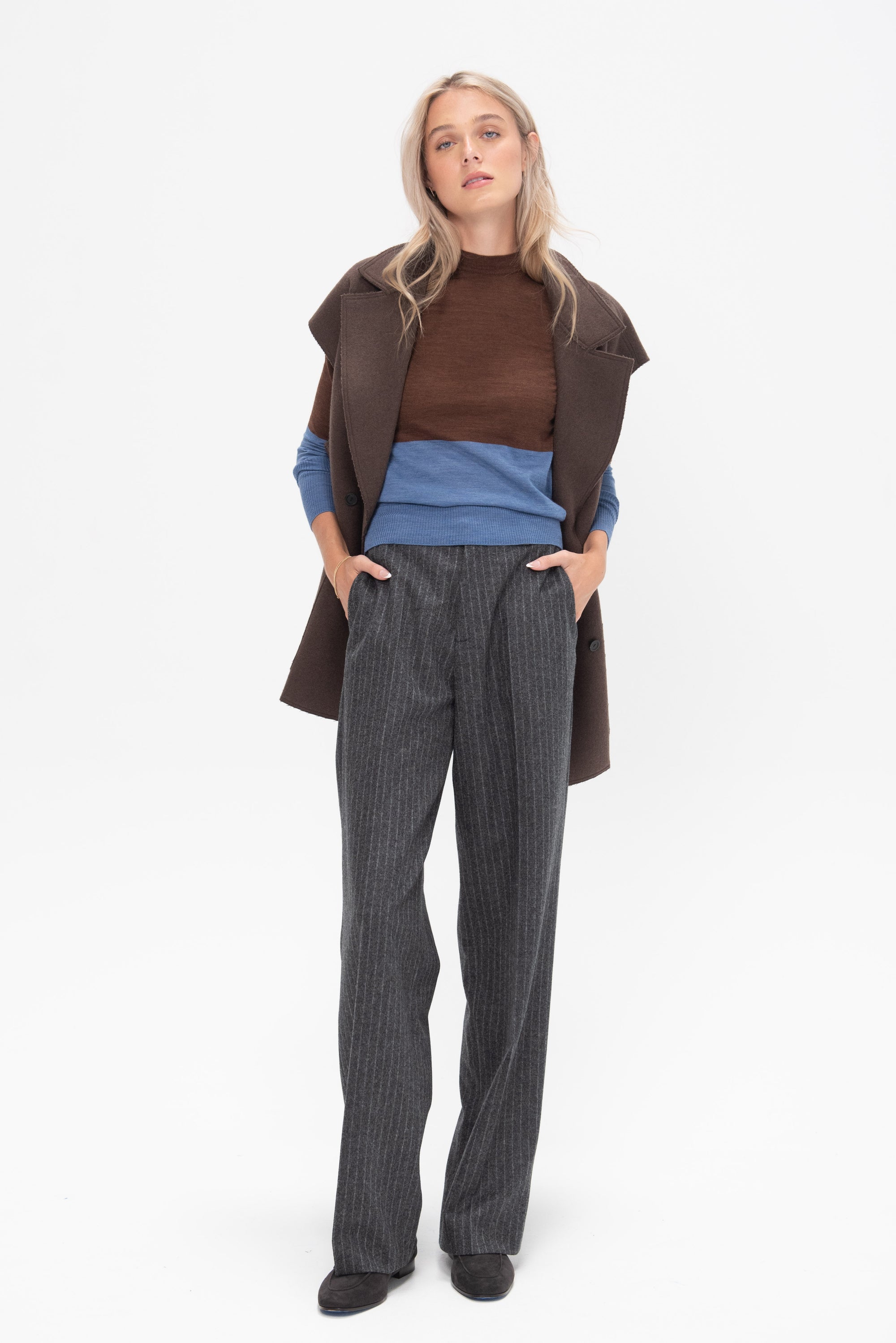 AKIRANAKA - Berta Colorblock Knit Sweater, Brown &amp; Blue