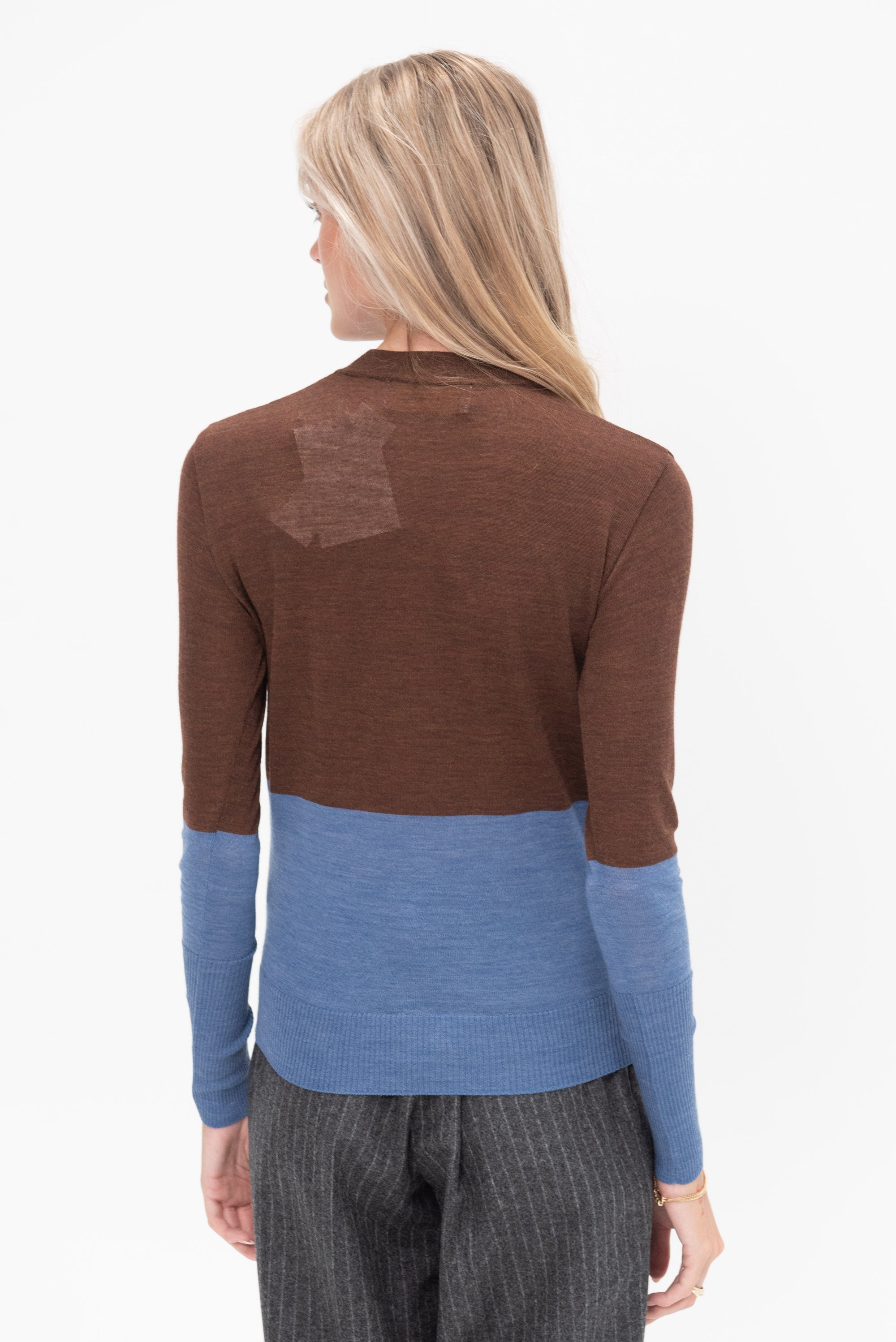 AKIRANAKA - Berta Colorblock Knit Sweater, Brown &amp; Blue