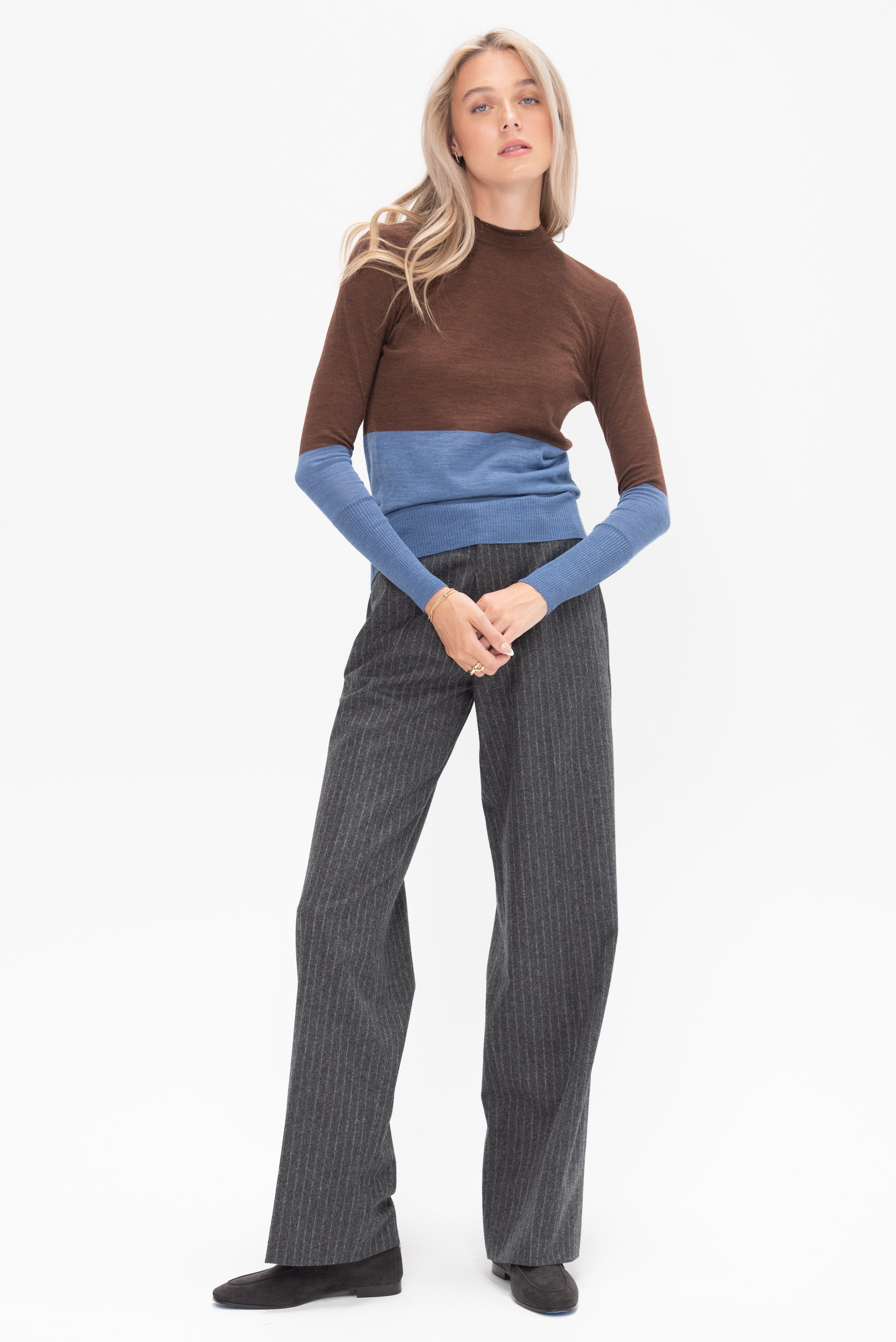 Akiranaka Berta Colorblock Knit Sweater, Brown and Blue – Kick Pleat