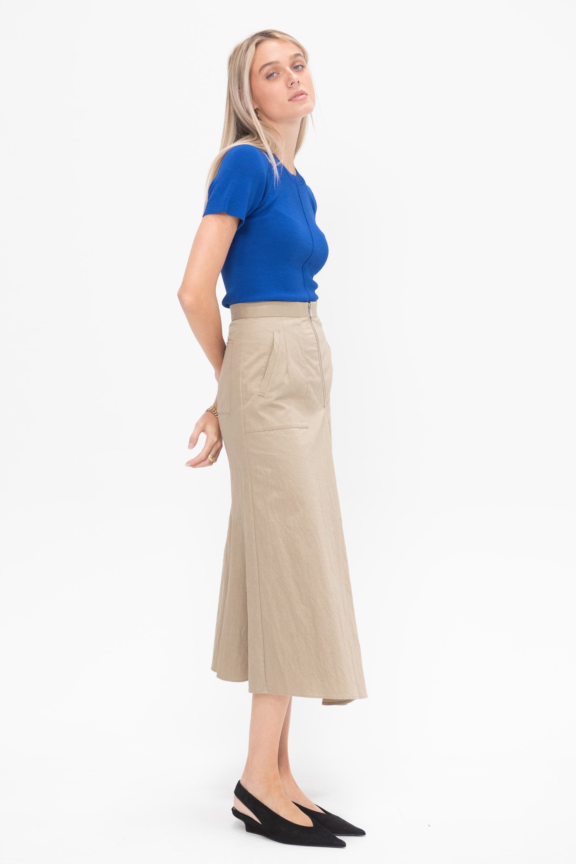 Kaarina Front Drape Skirt, Beige