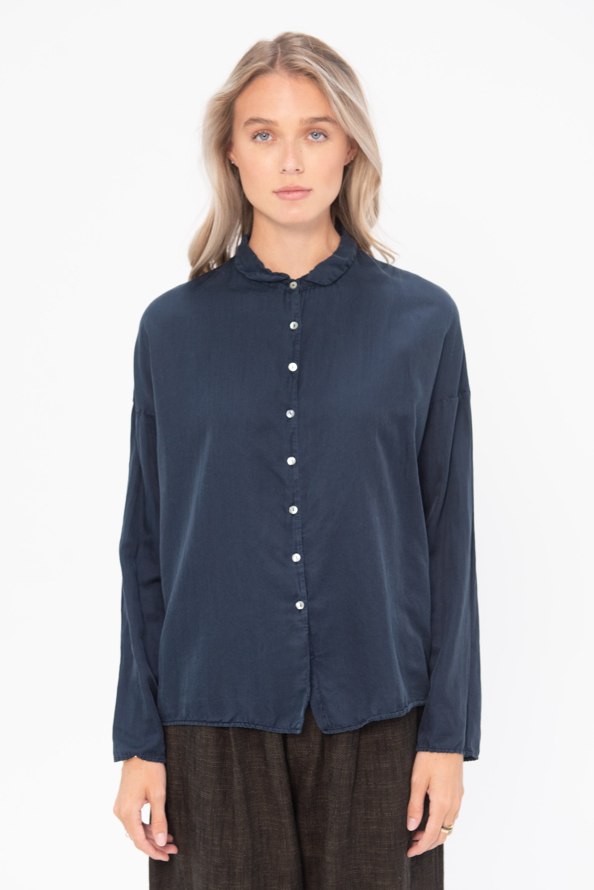 ALBUM DI FAMIGLIA - Silk Short Collar Shirt, Ink