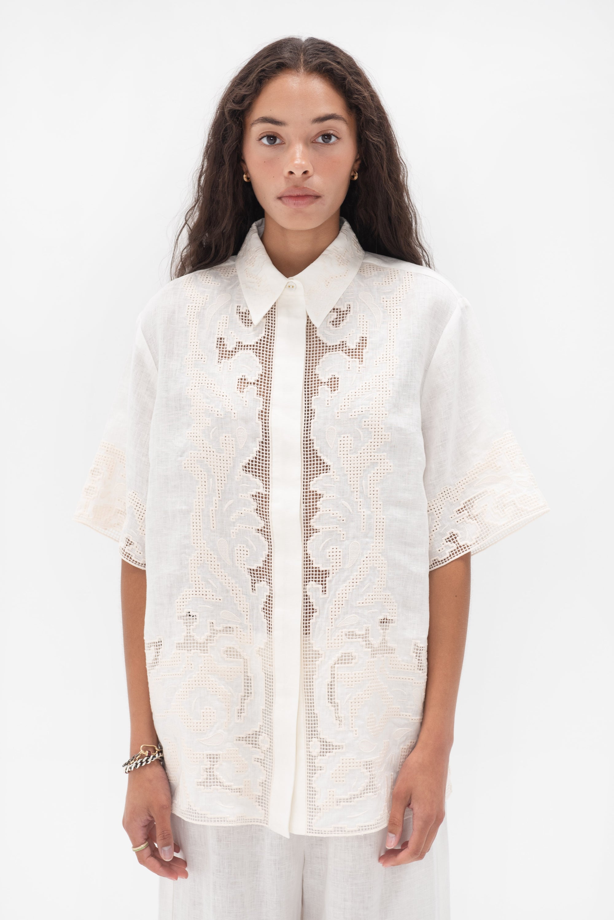 ALÉMAIS - Pegasus Embroidered Shirt, Ivory