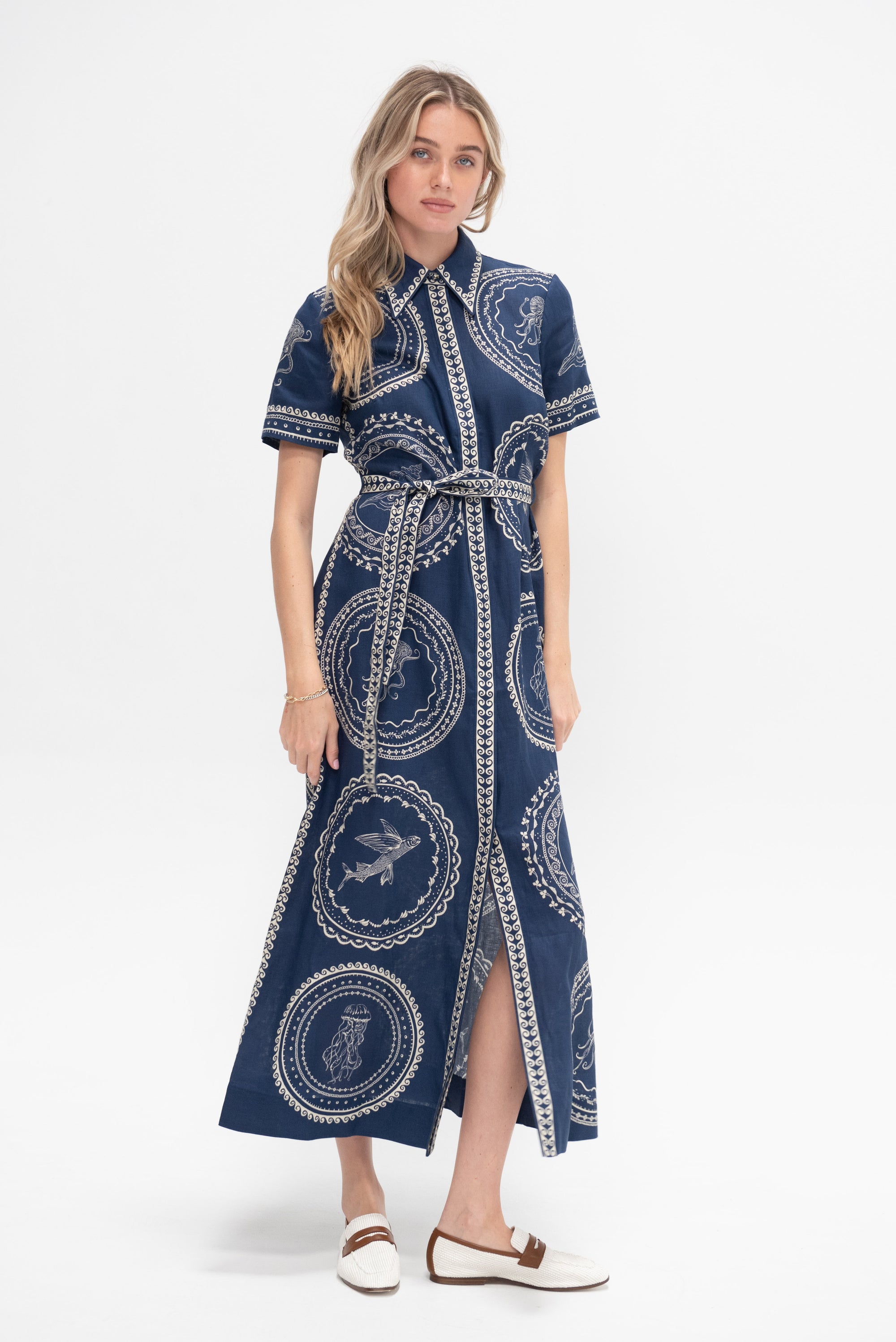 Ocaeane Linen Shirtdress, Navy