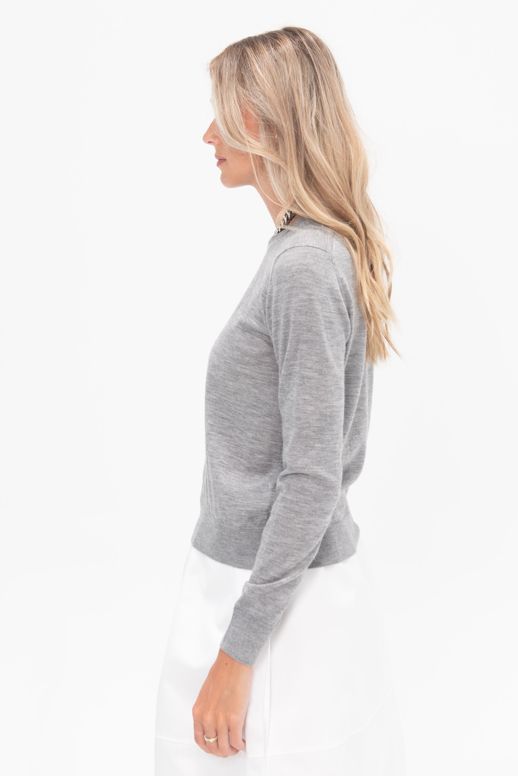 ALLUDE - Round Neck Sweater, Heather Melange