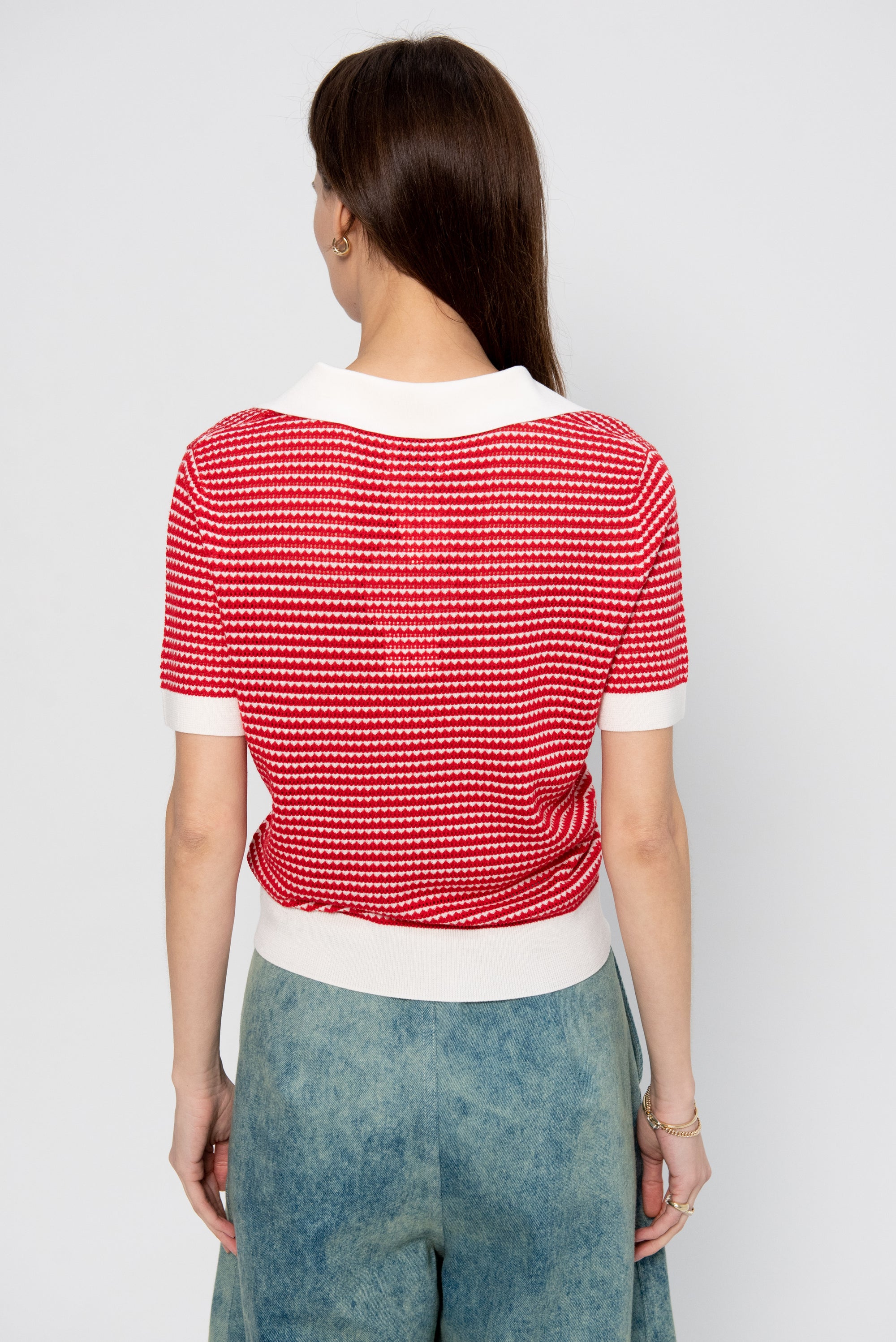 Poloneck Sweater, Red &amp; White