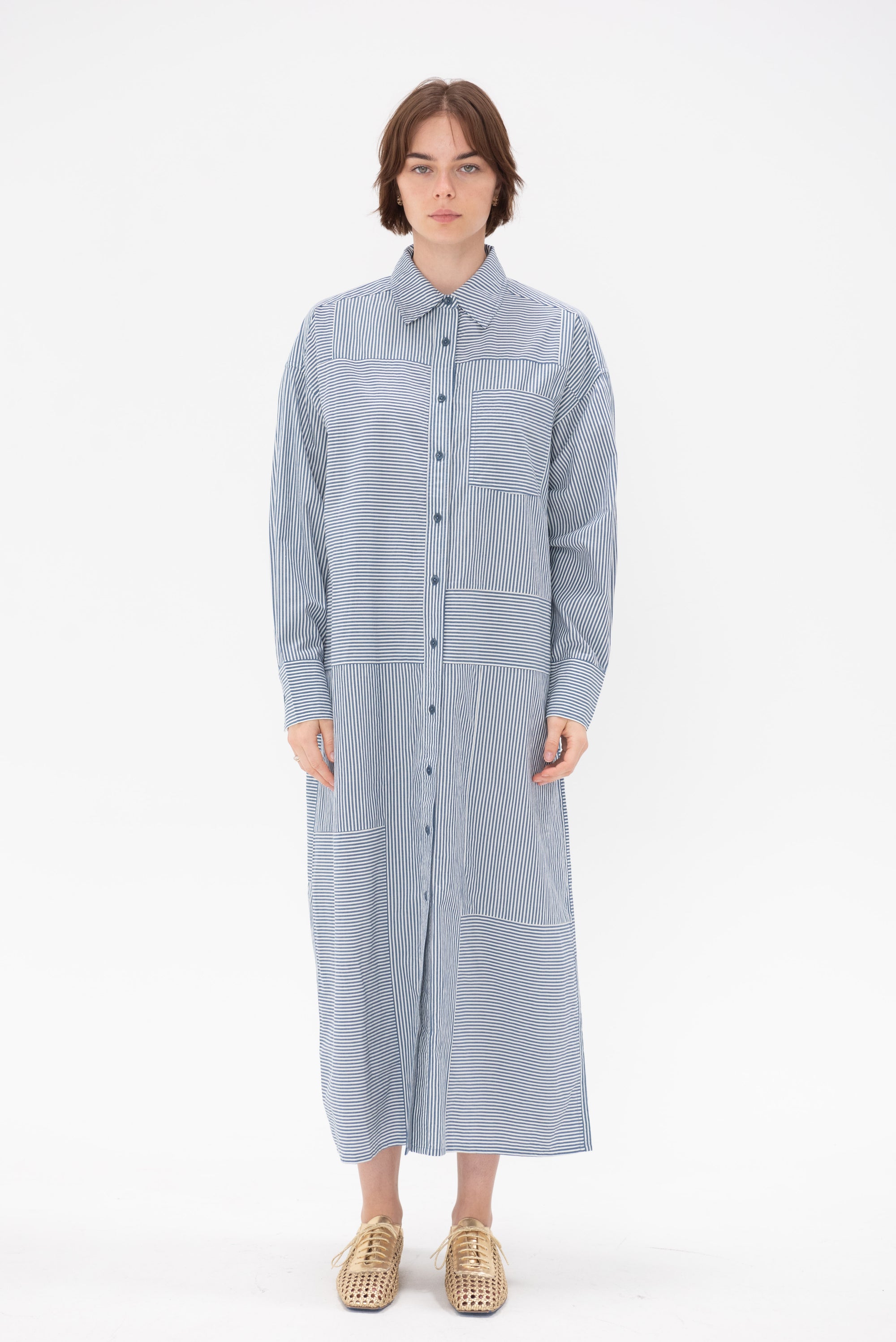 Apiece Apart - Alameda Button Down Caftan, Blue & White Stripes