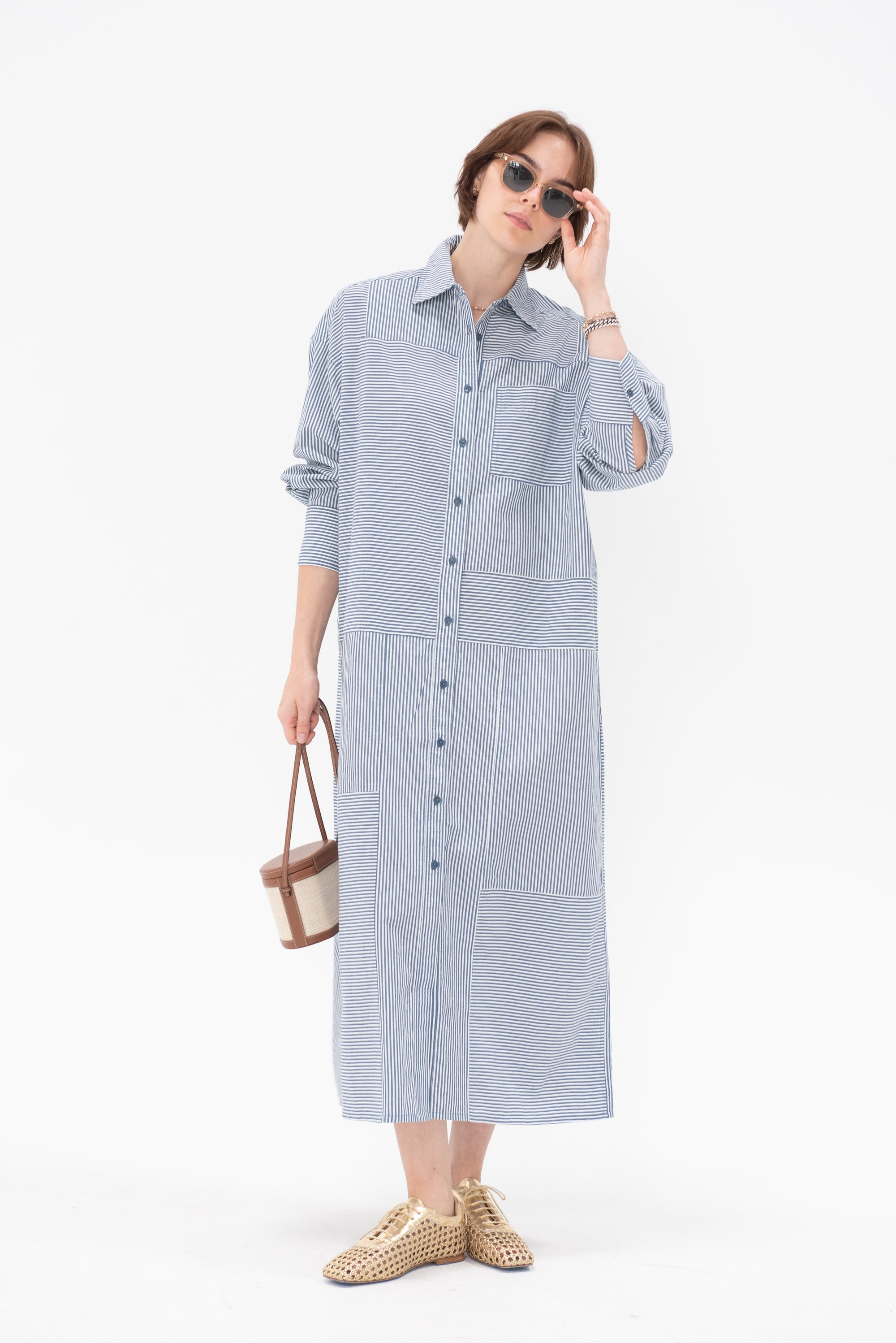 Apiece Apart - Alameda Button Down Caftan, Blue & White Stripes