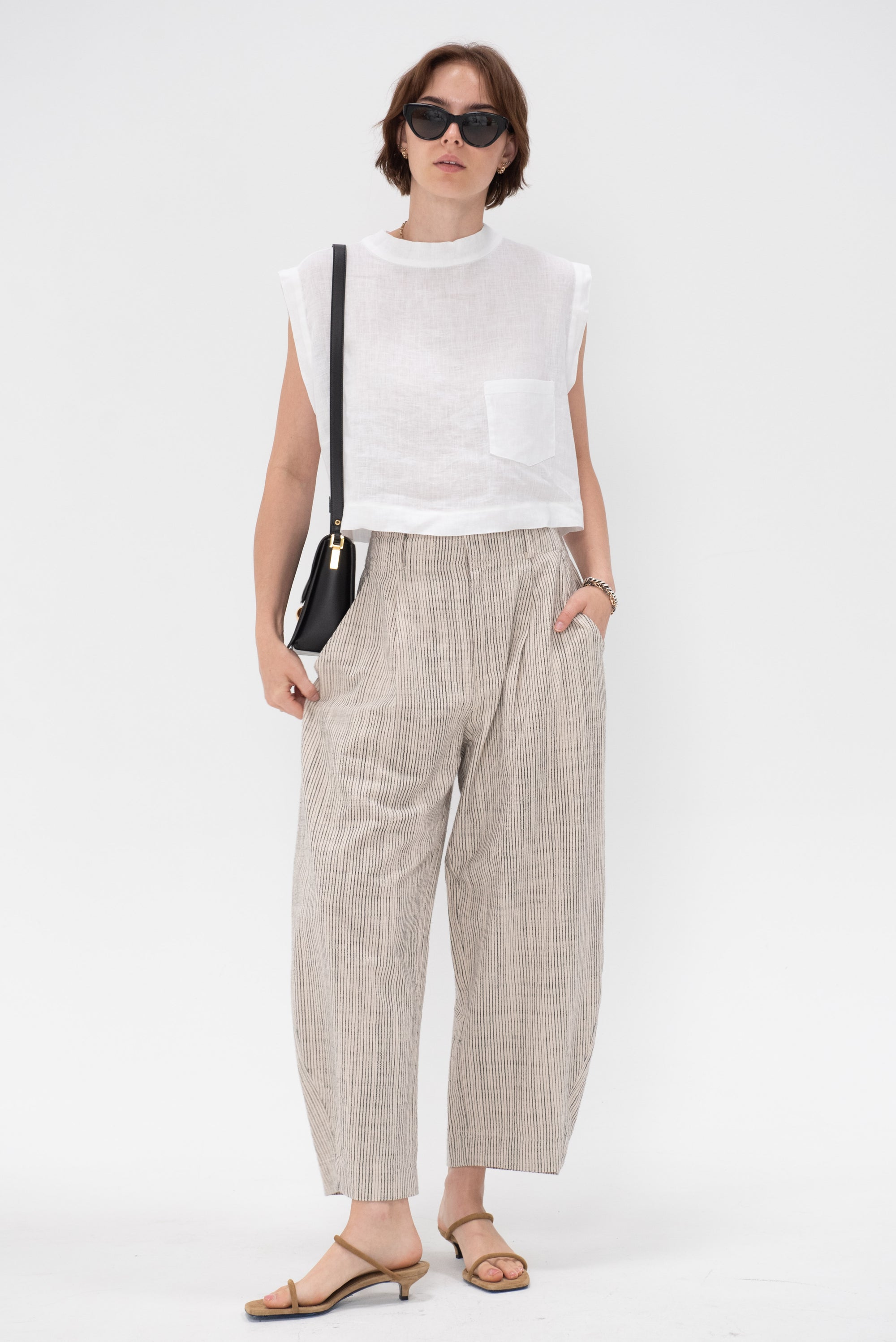 Apiece Apart - Bari Crop Trouser, Cream Pinstripe