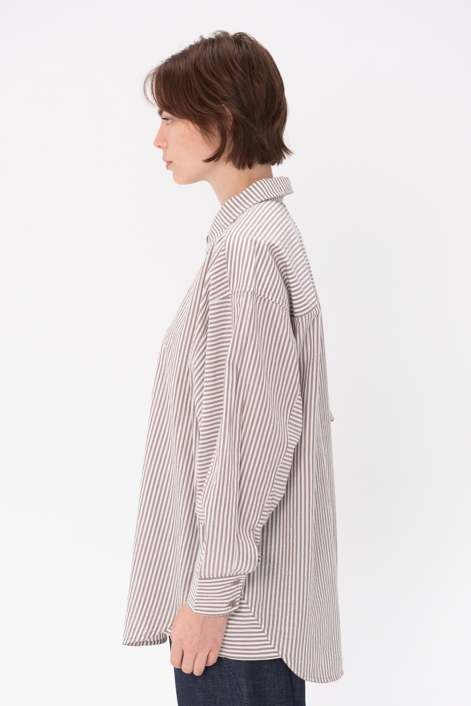 APIECE APART - Kaarina Dolman Button Down, Sand & White Stripes