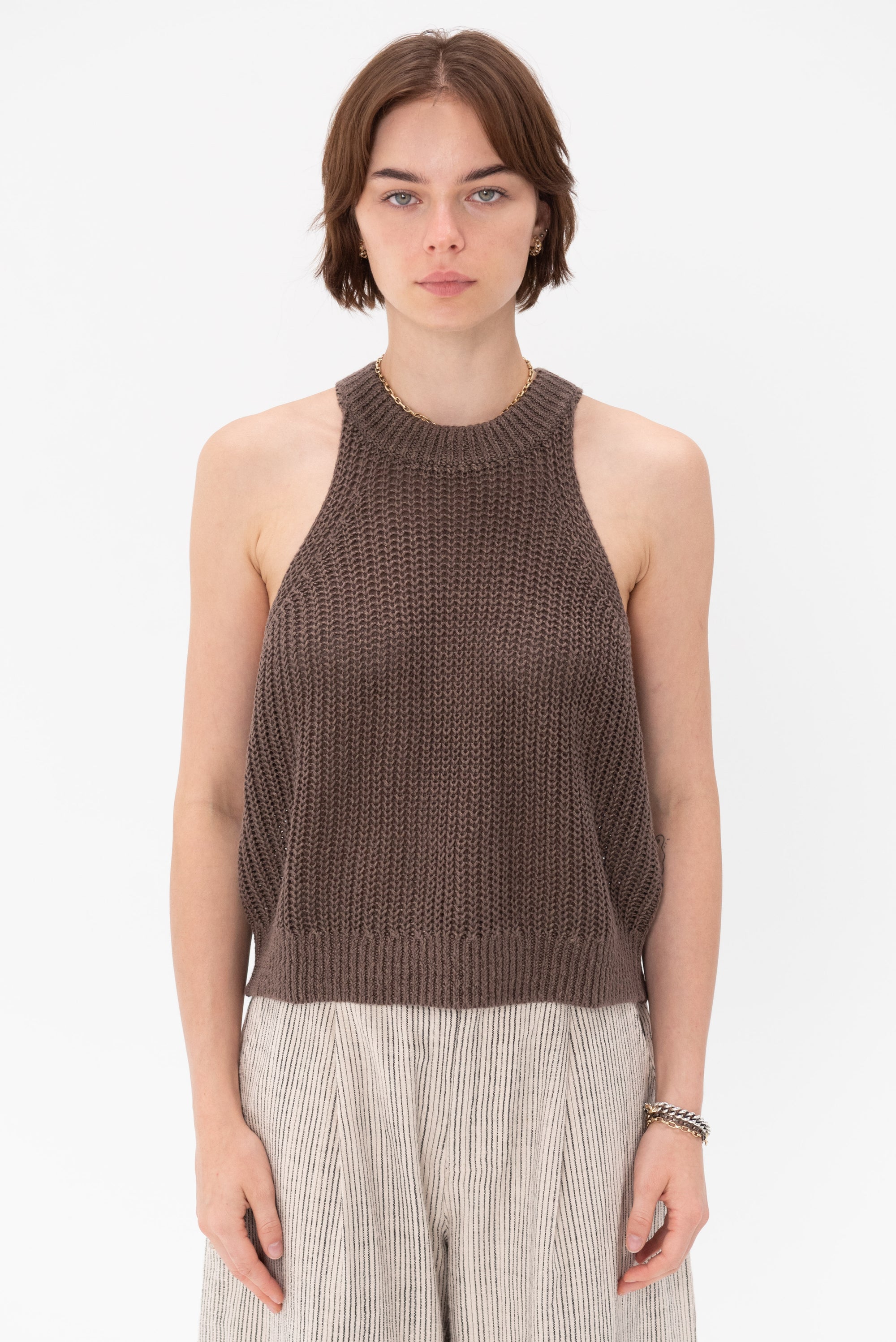 APIECE APART - Ori Racer Linen Tank, Chocolate