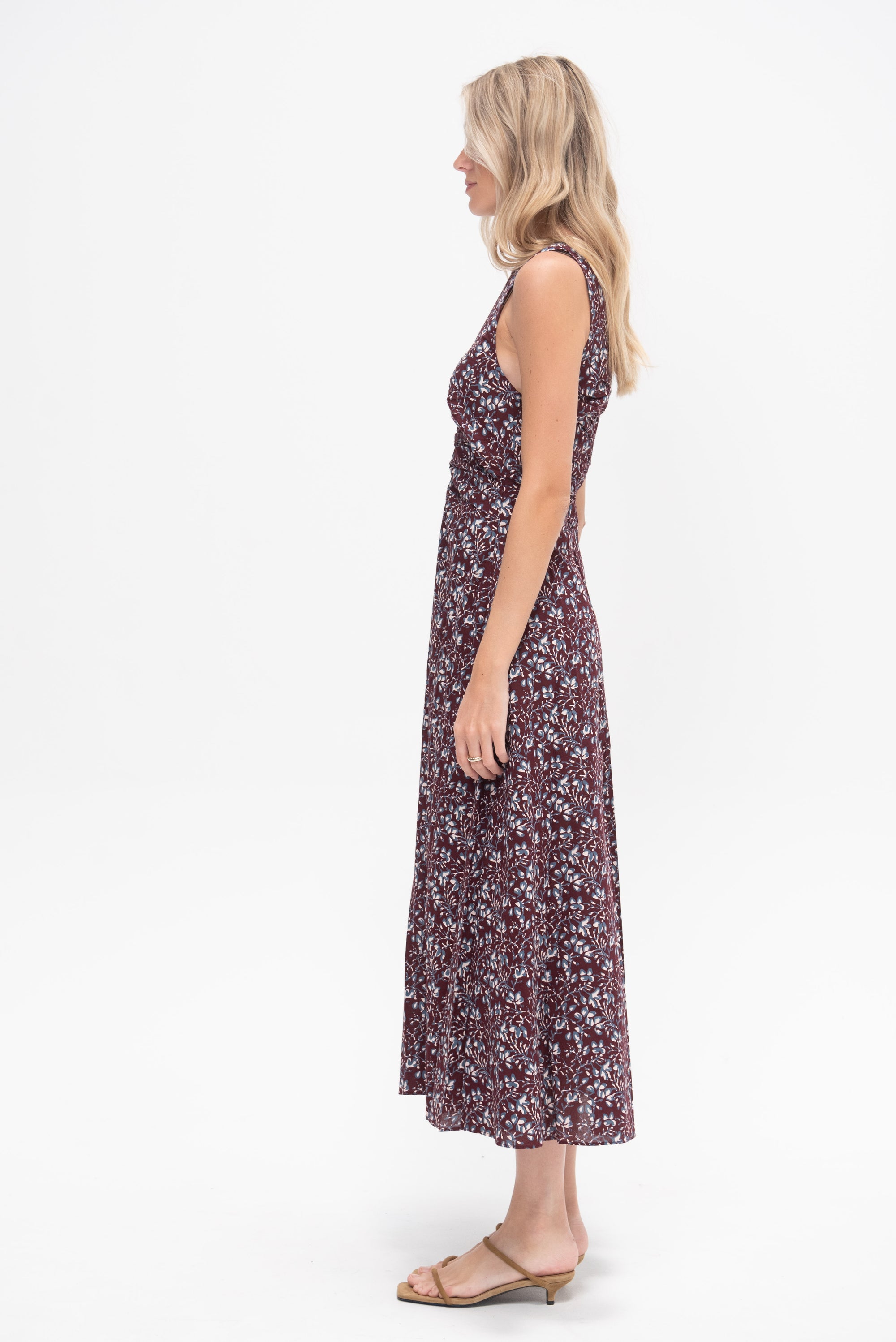 APIECE APART - Fatima Ruched Tank Dress, Mira Floral Wine Tasting